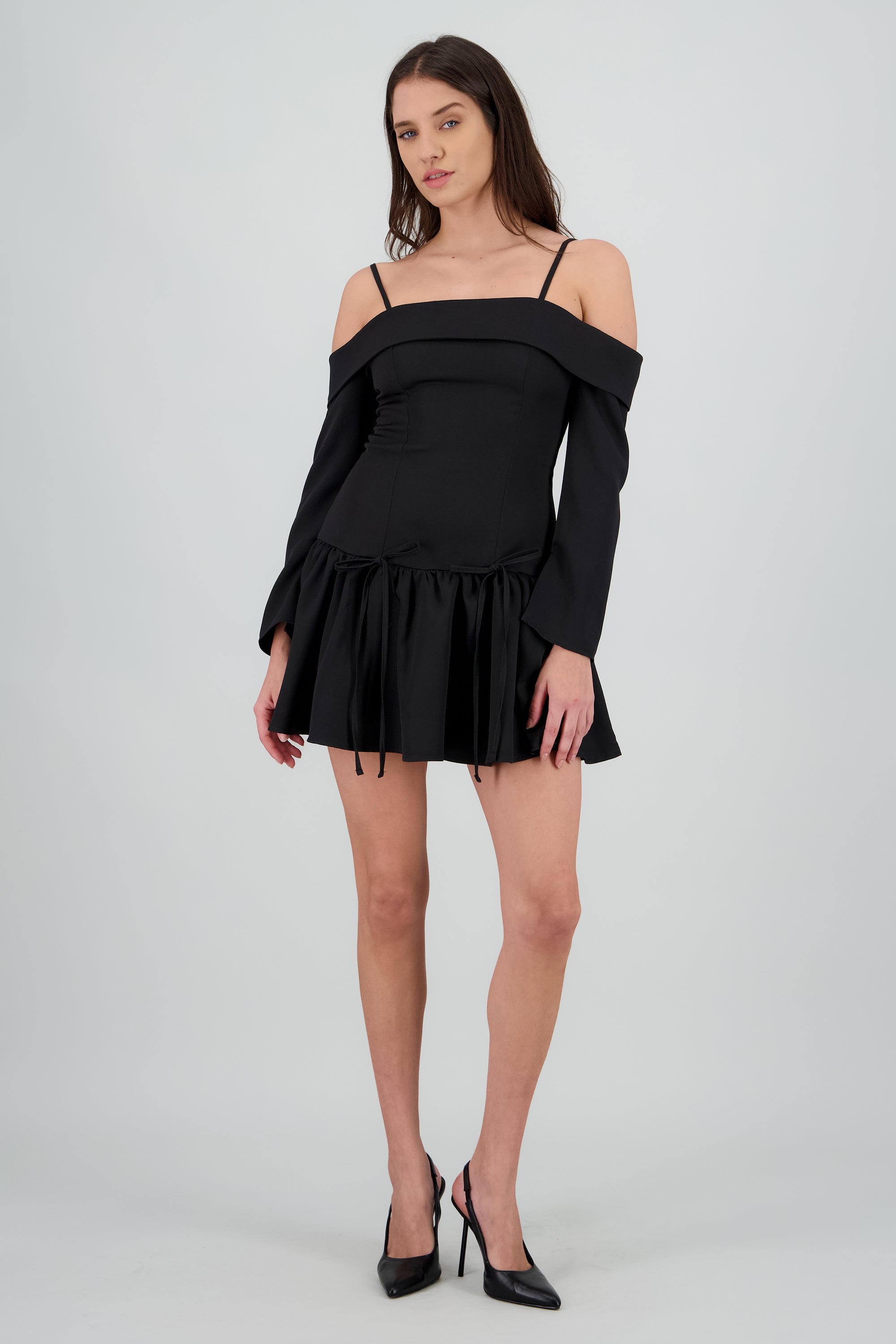 Vestido mini tirantes detalle moños NEGRO
