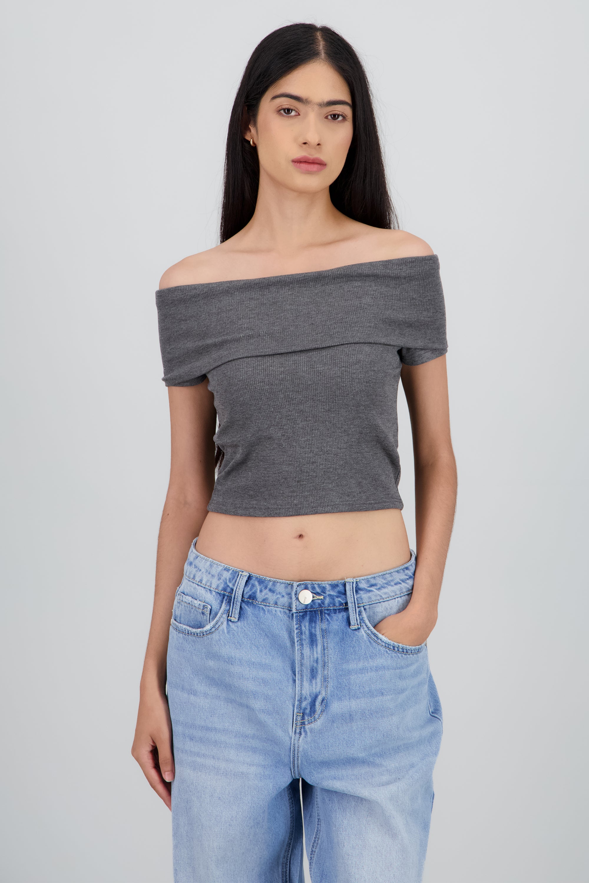 Top off shoulder rib GRIS OBSCURO