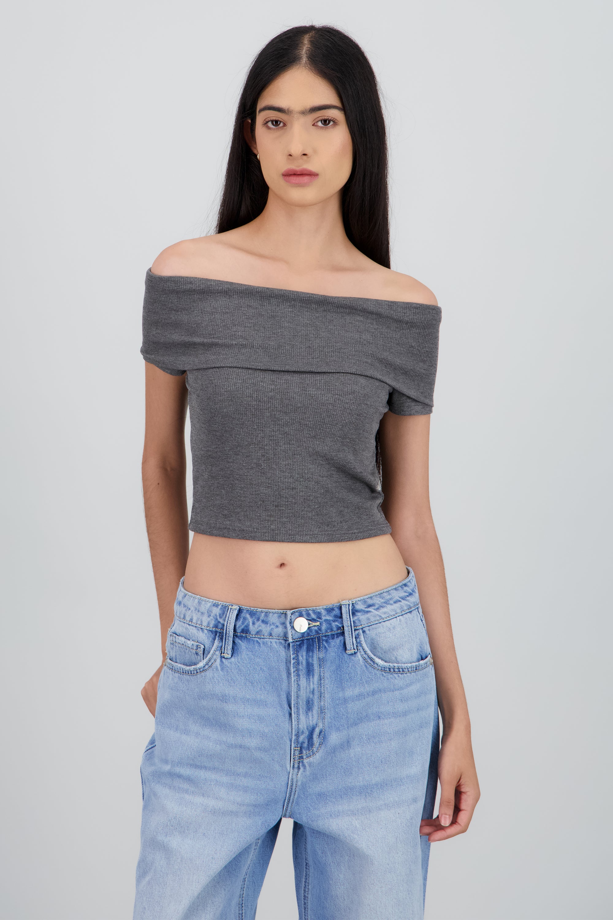 Top off shoulder rib GRIS OBSCURO