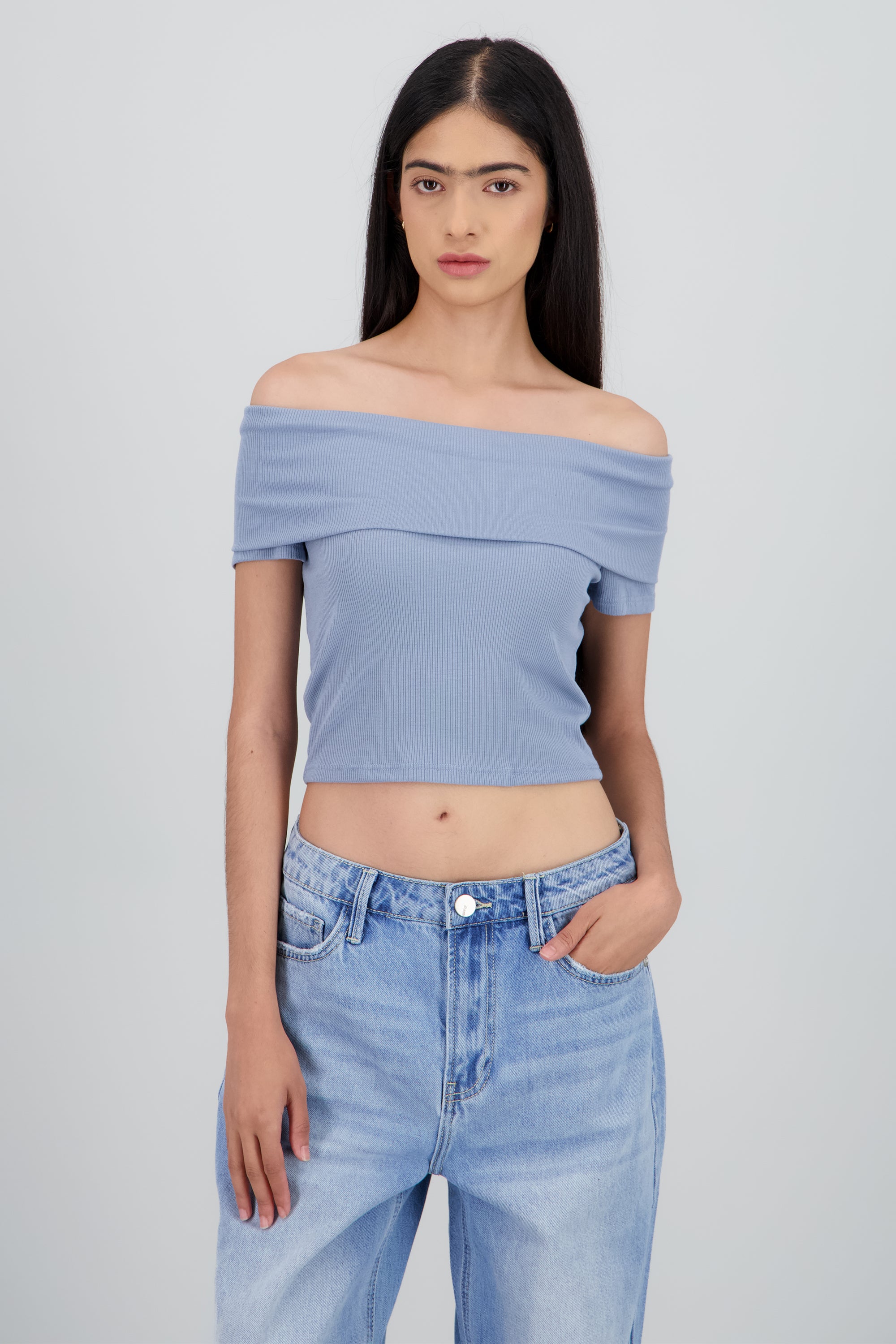 Top off shoulder rib INDIGO