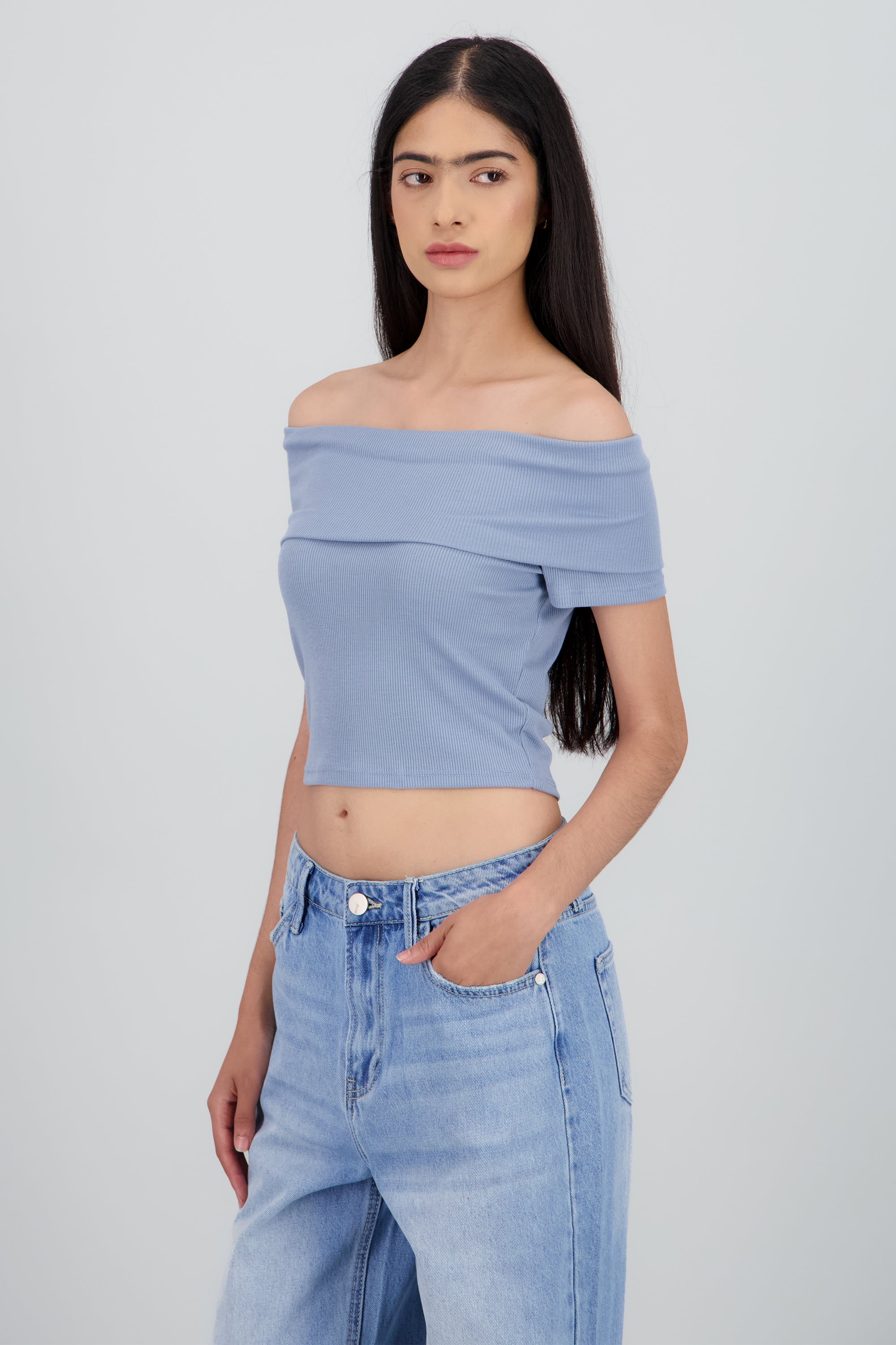 Top off shoulder rib INDIGO