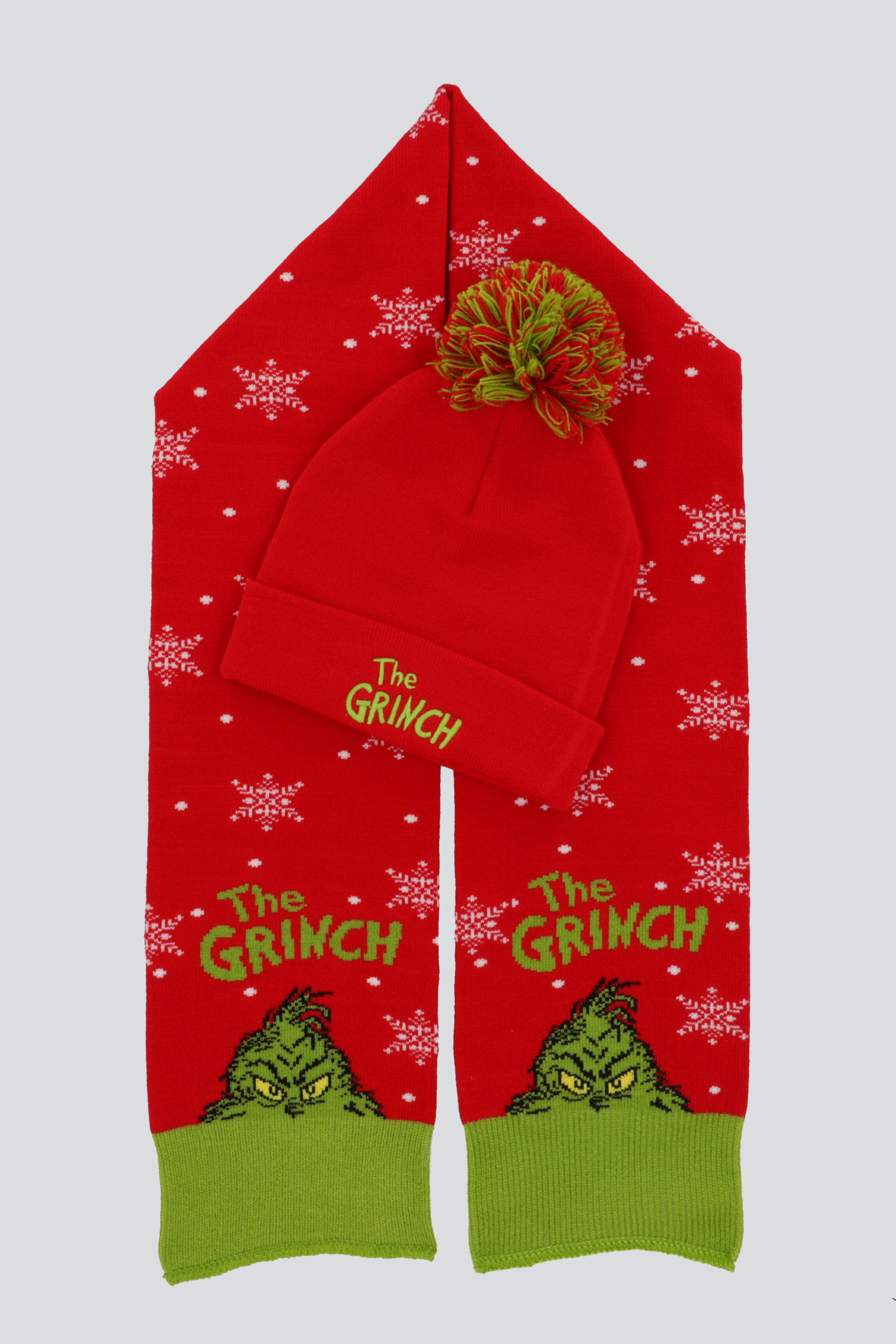 Bufanda con gorro pompon grinch ROJO COMBO