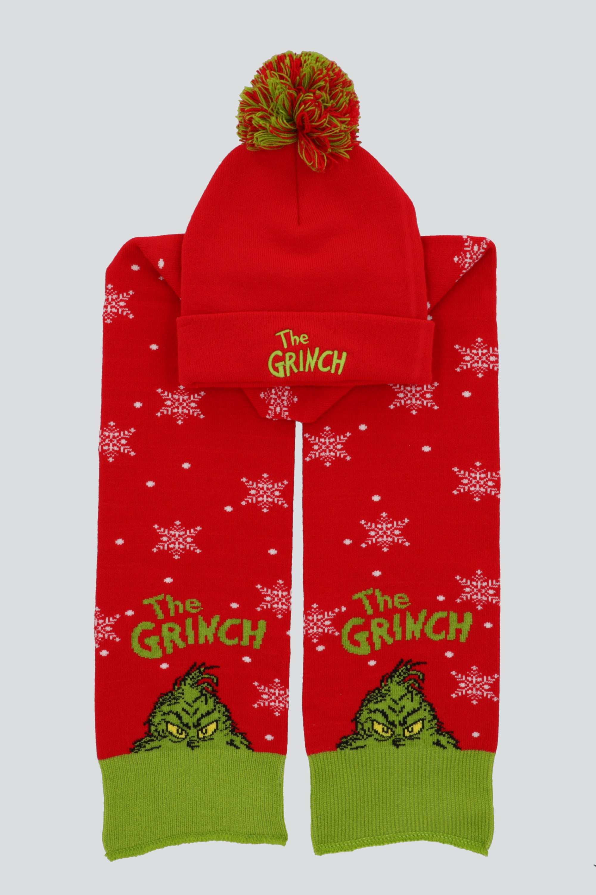 Bufanda con gorro pompon grinch ROJO COMBO