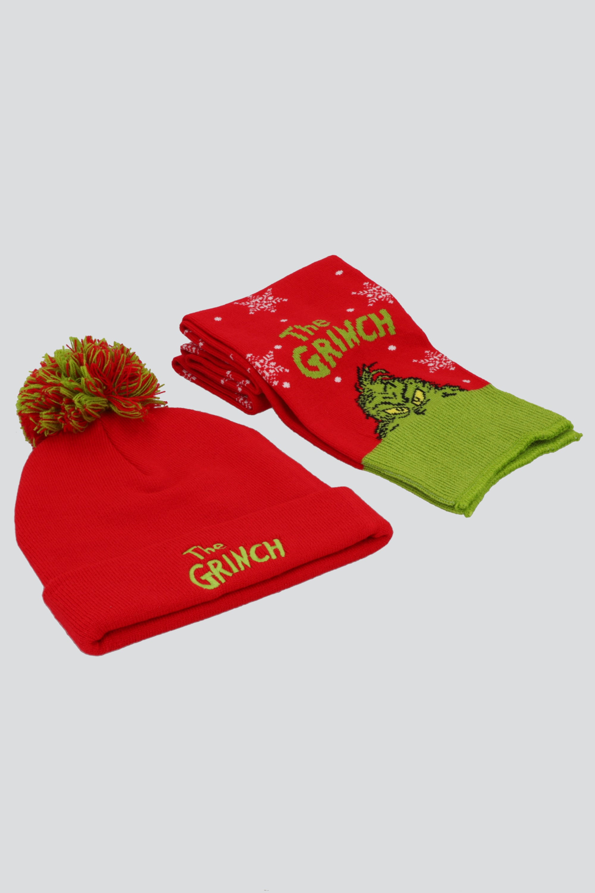 Bufanda con gorro pompon grinch ROJO COMBO