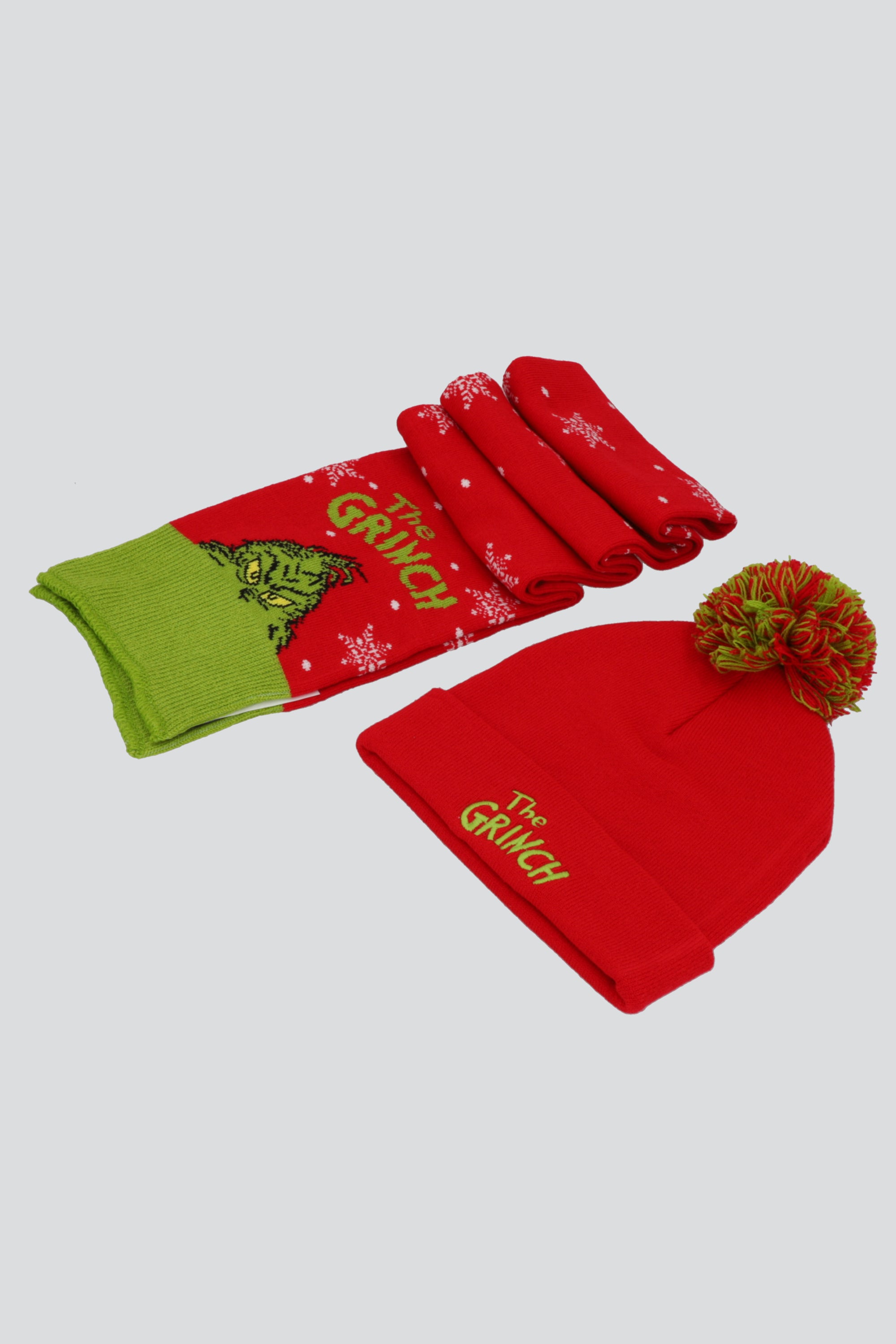 Bufanda con gorro pompon grinch ROJO COMBO
