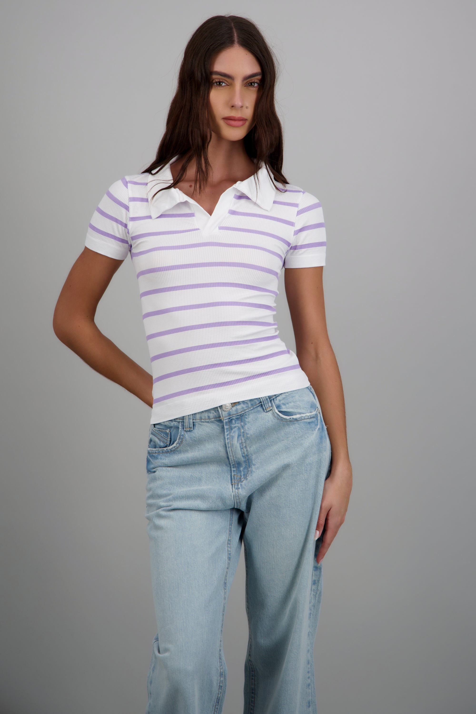 Top seamless rayas cuello polo LILA