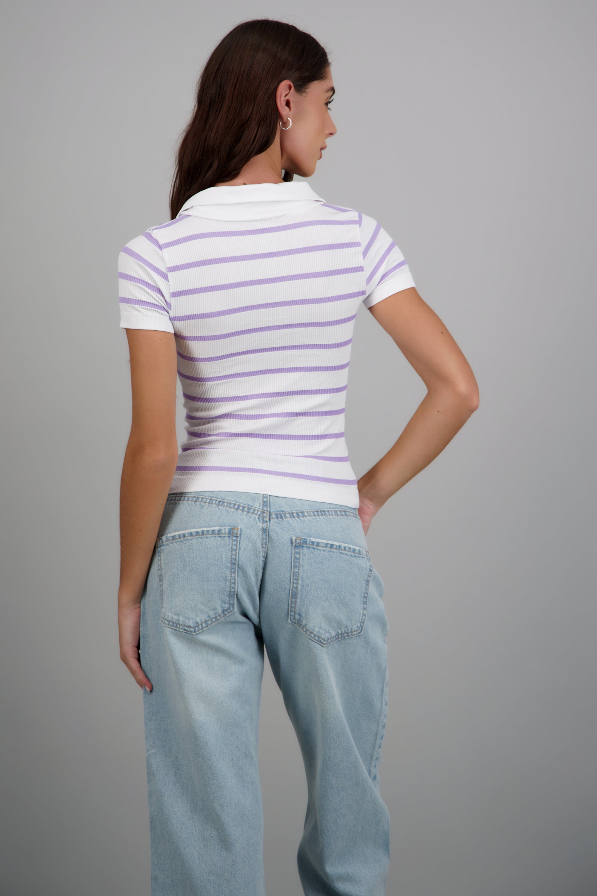Top seamless rayas cuello polo LILA