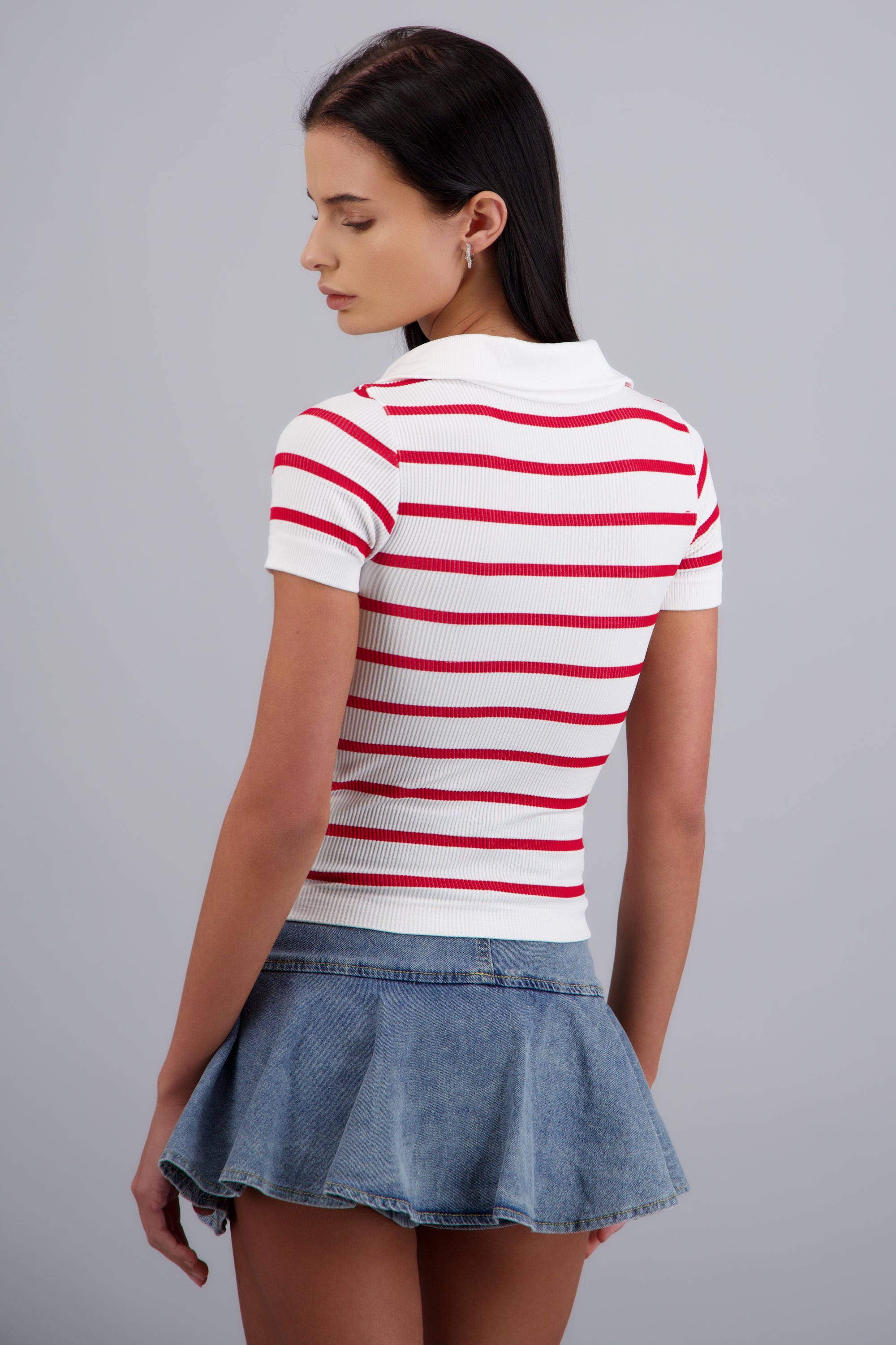 Top seamless rayas cuello polo ROJO COMBO