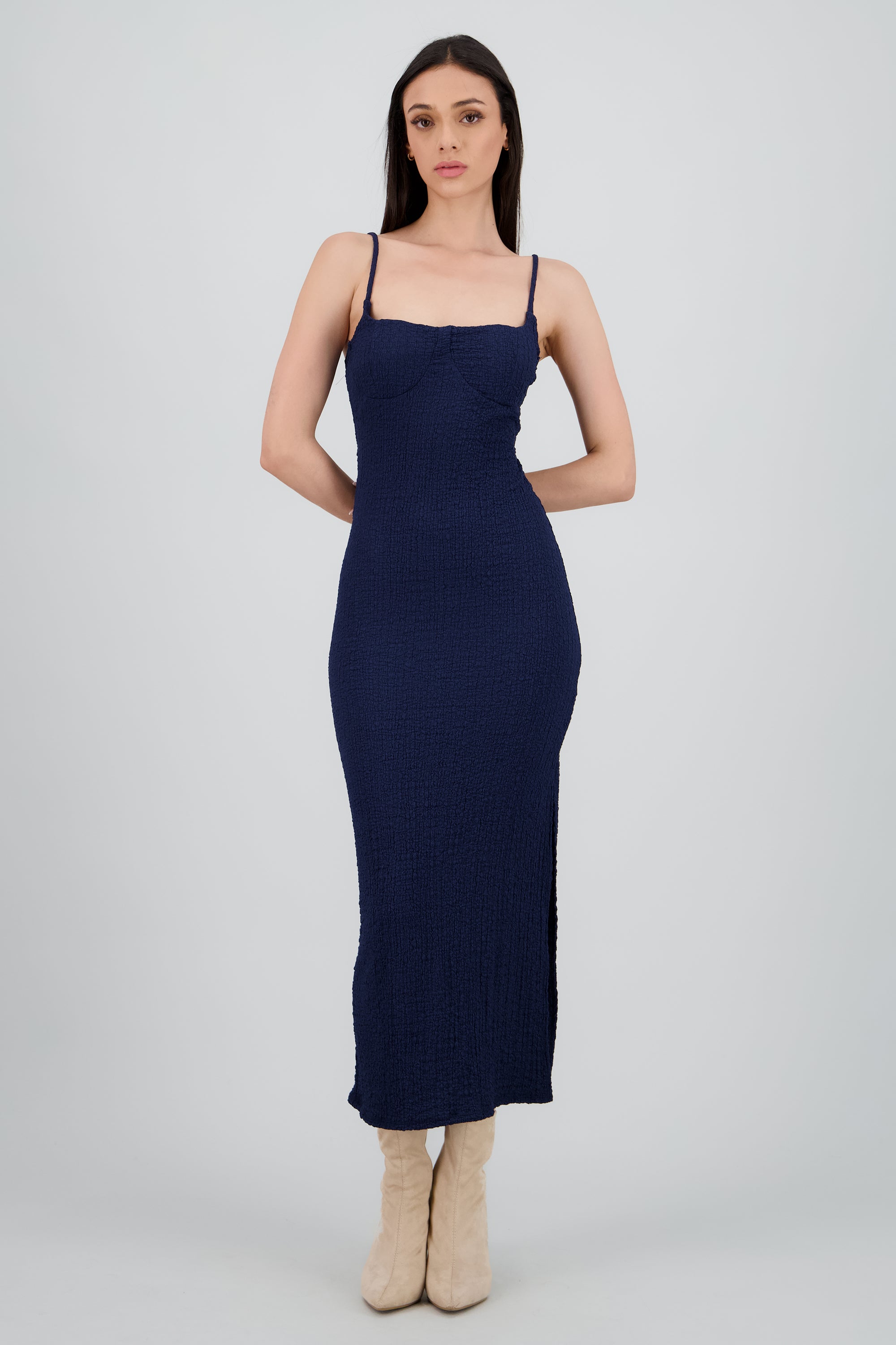 Vestido maxi textura con copas MARINO