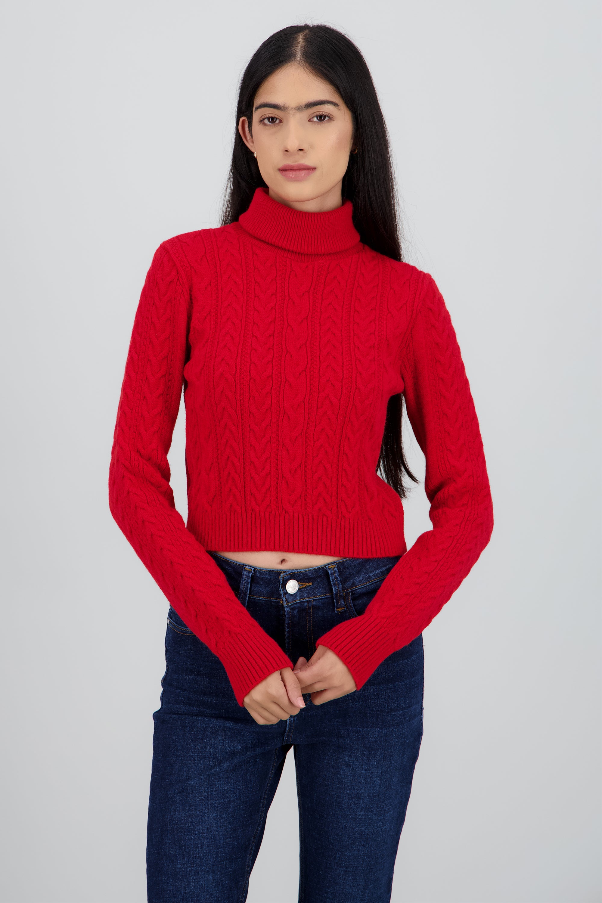 Sueter trenzado de cuello alto ROJO