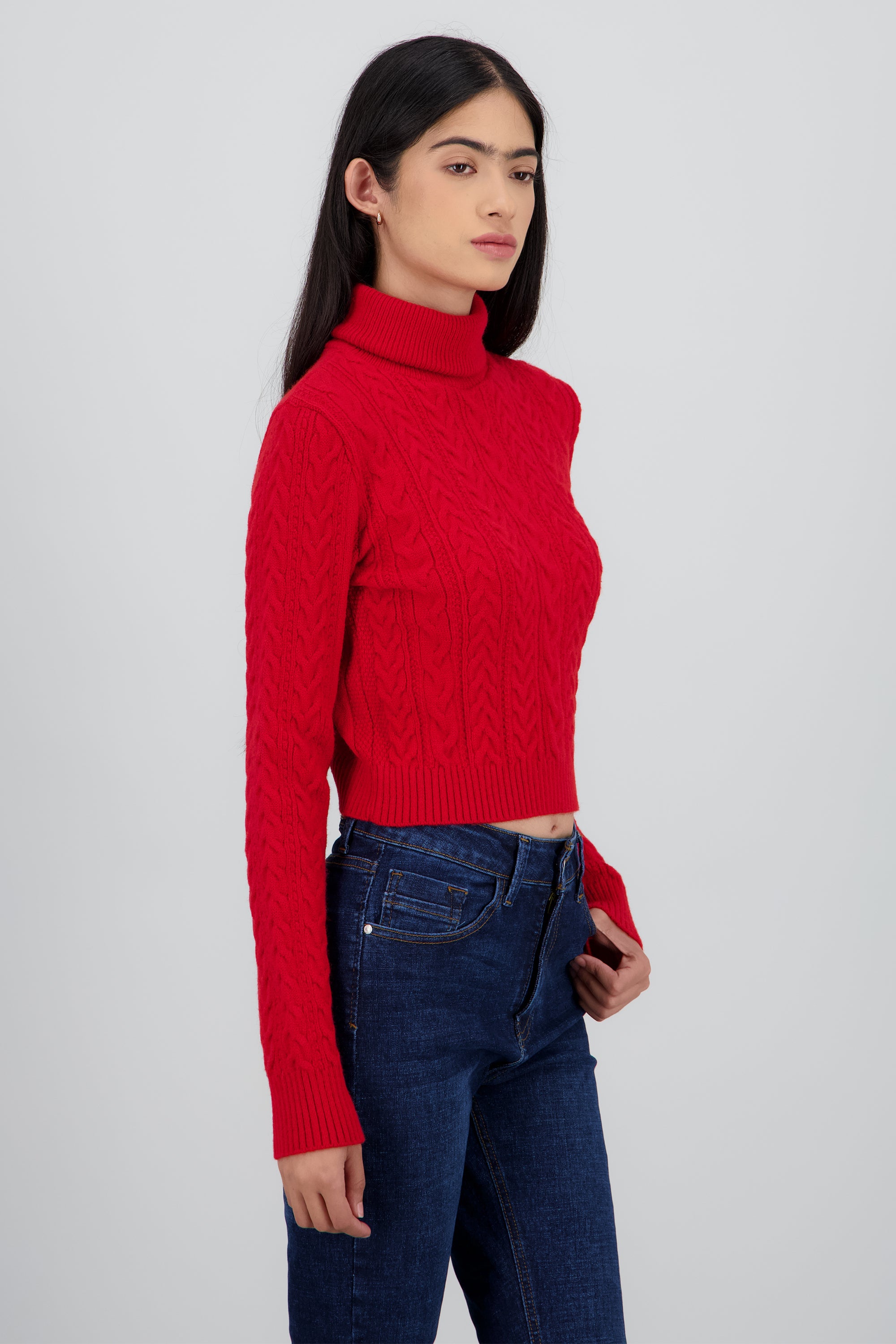 Sueter trenzado de cuello alto ROJO