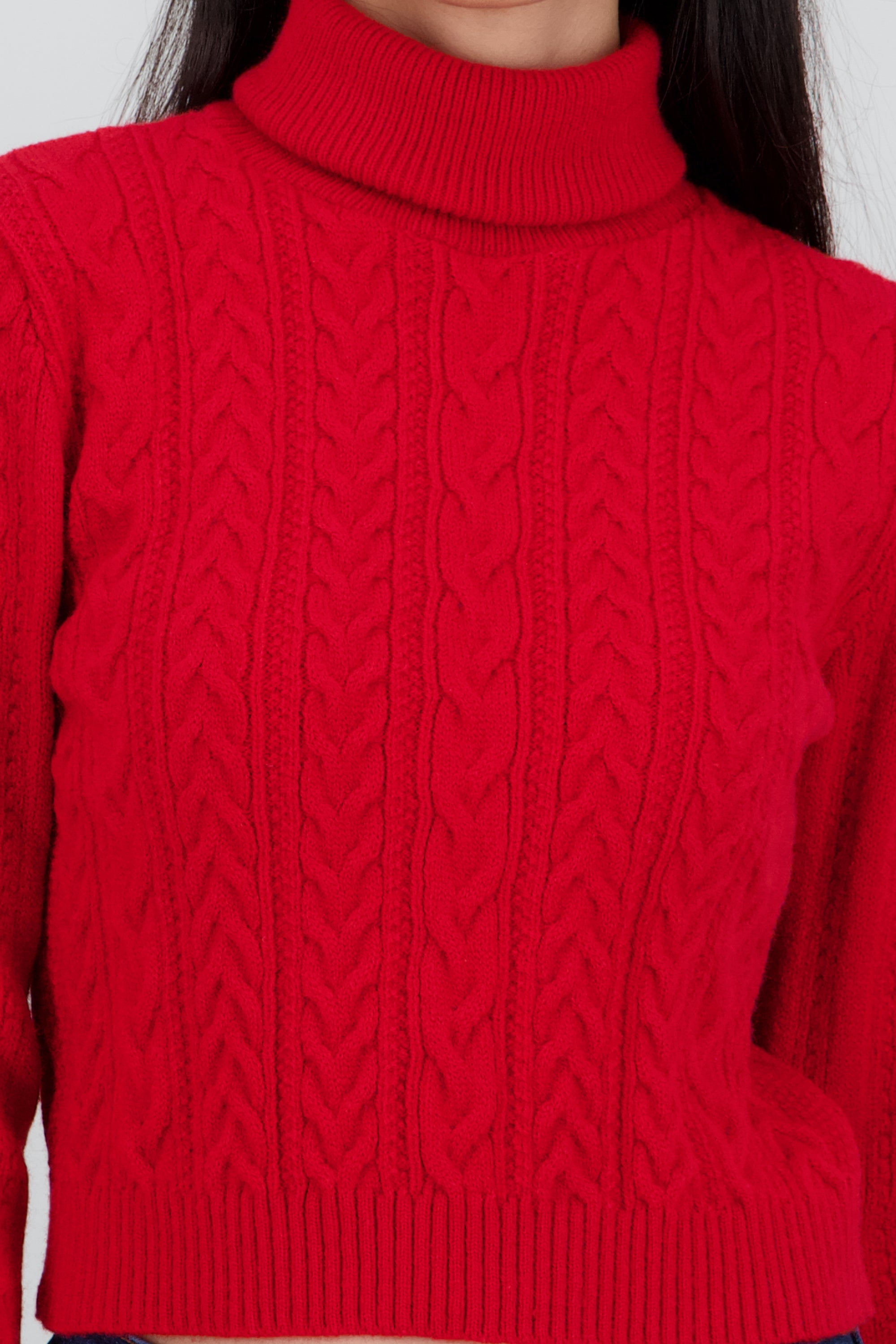 Sueter trenzado de cuello alto ROJO