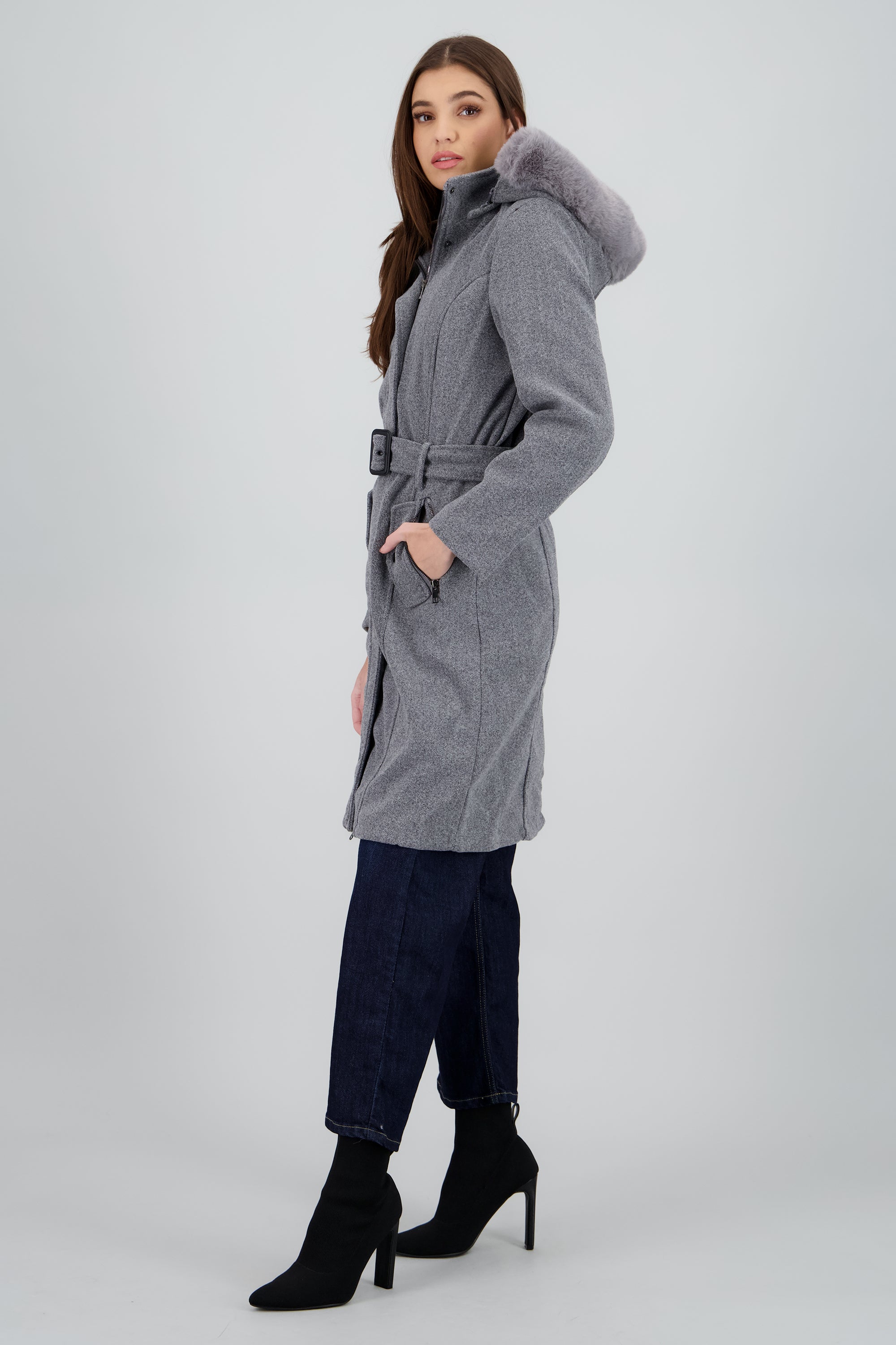 ABRIGO CON CAPUCHA GRIS JASPE