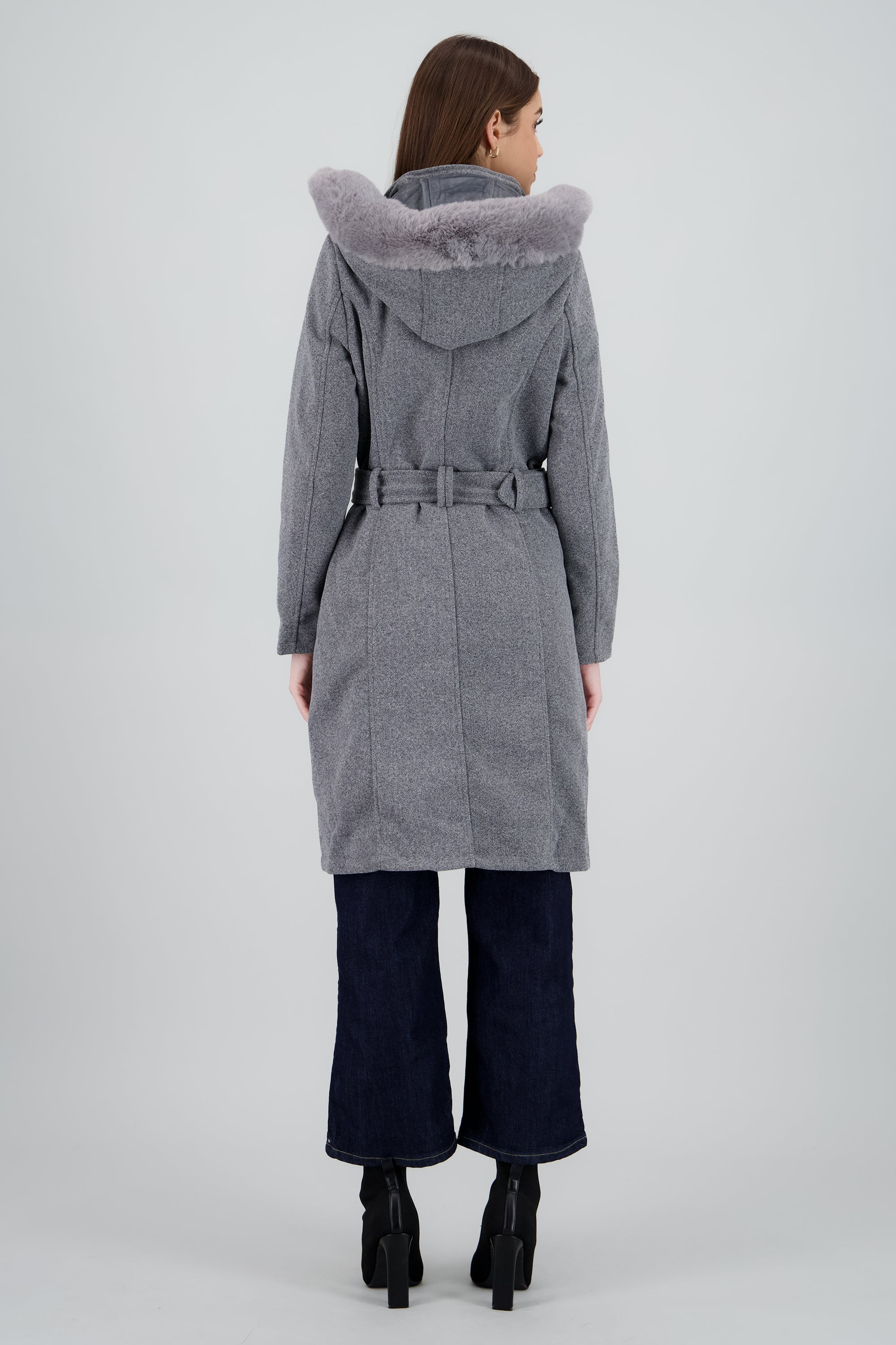 ABRIGO CON CAPUCHA GRIS JASPE