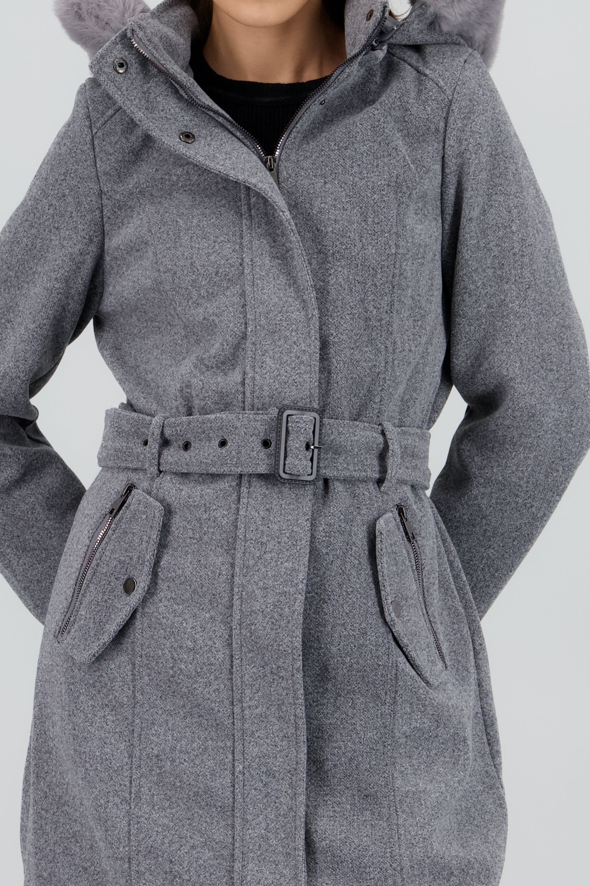 ABRIGO CON CAPUCHA GRIS JASPE