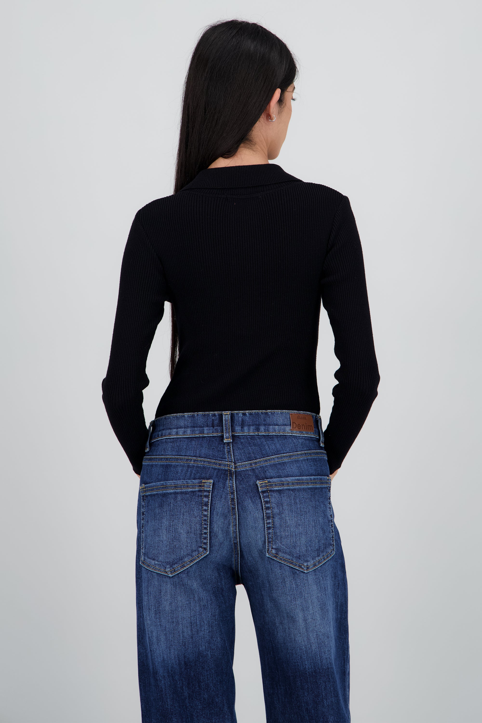 Bodysuit acanalado cuello polo NEGRO