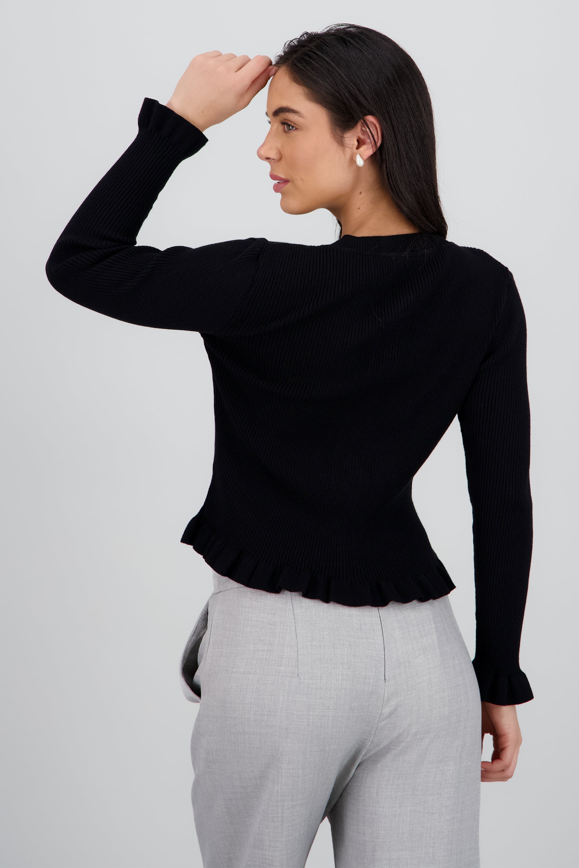 Cardigan acanalado detalle olanes NEGRO