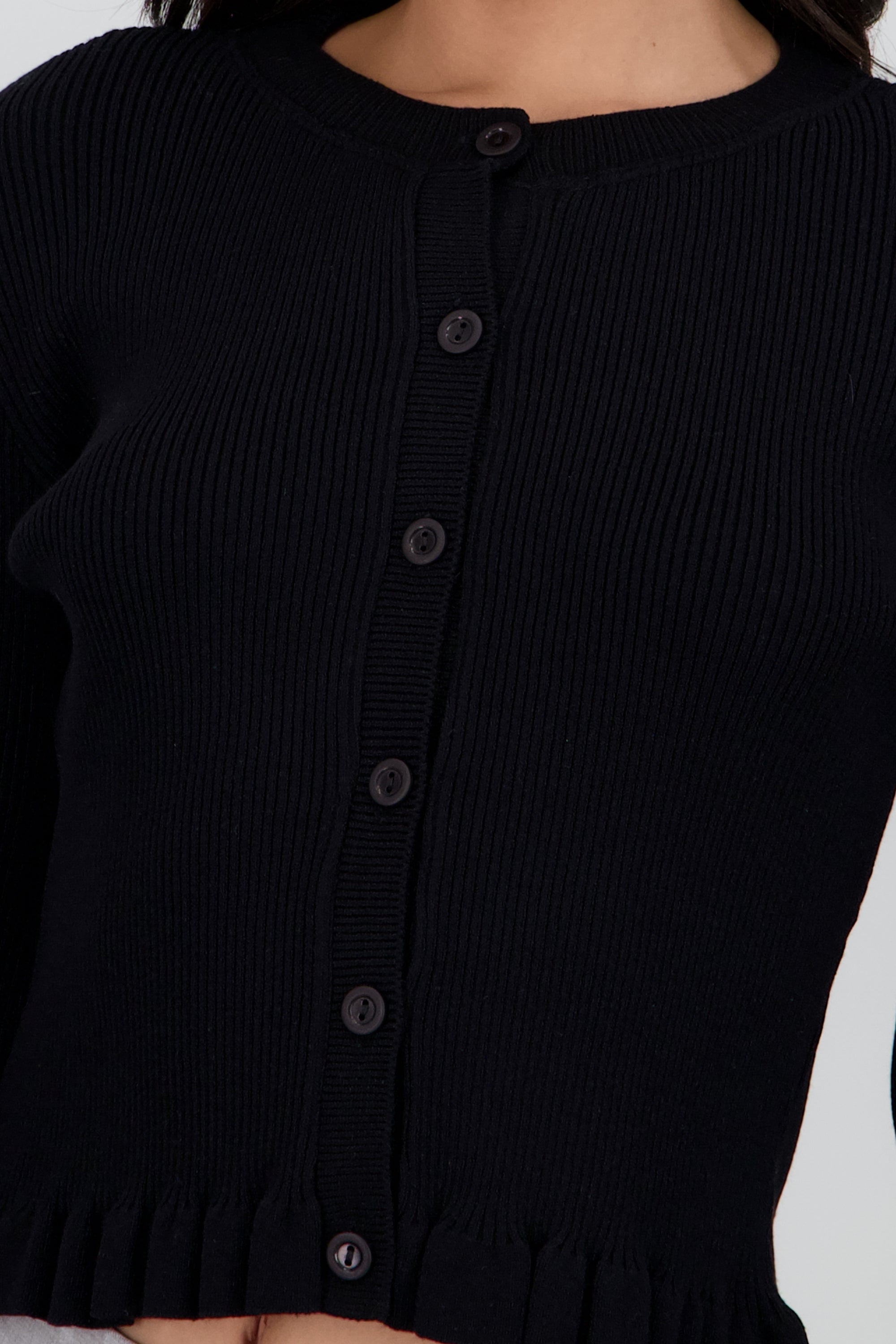 Cardigan acanalado detalle olanes NEGRO