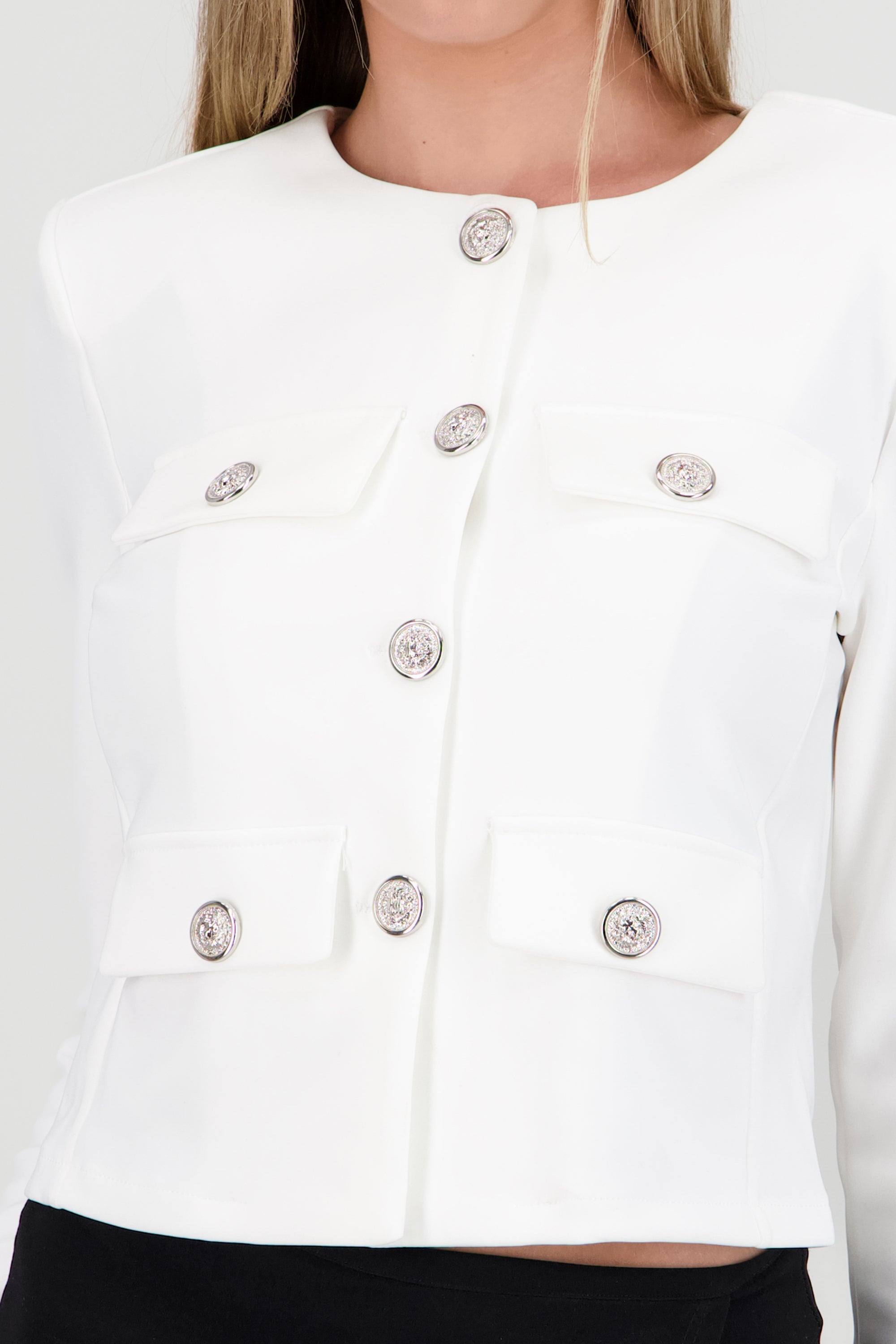 Blazer cuello redondo botones BLANCO