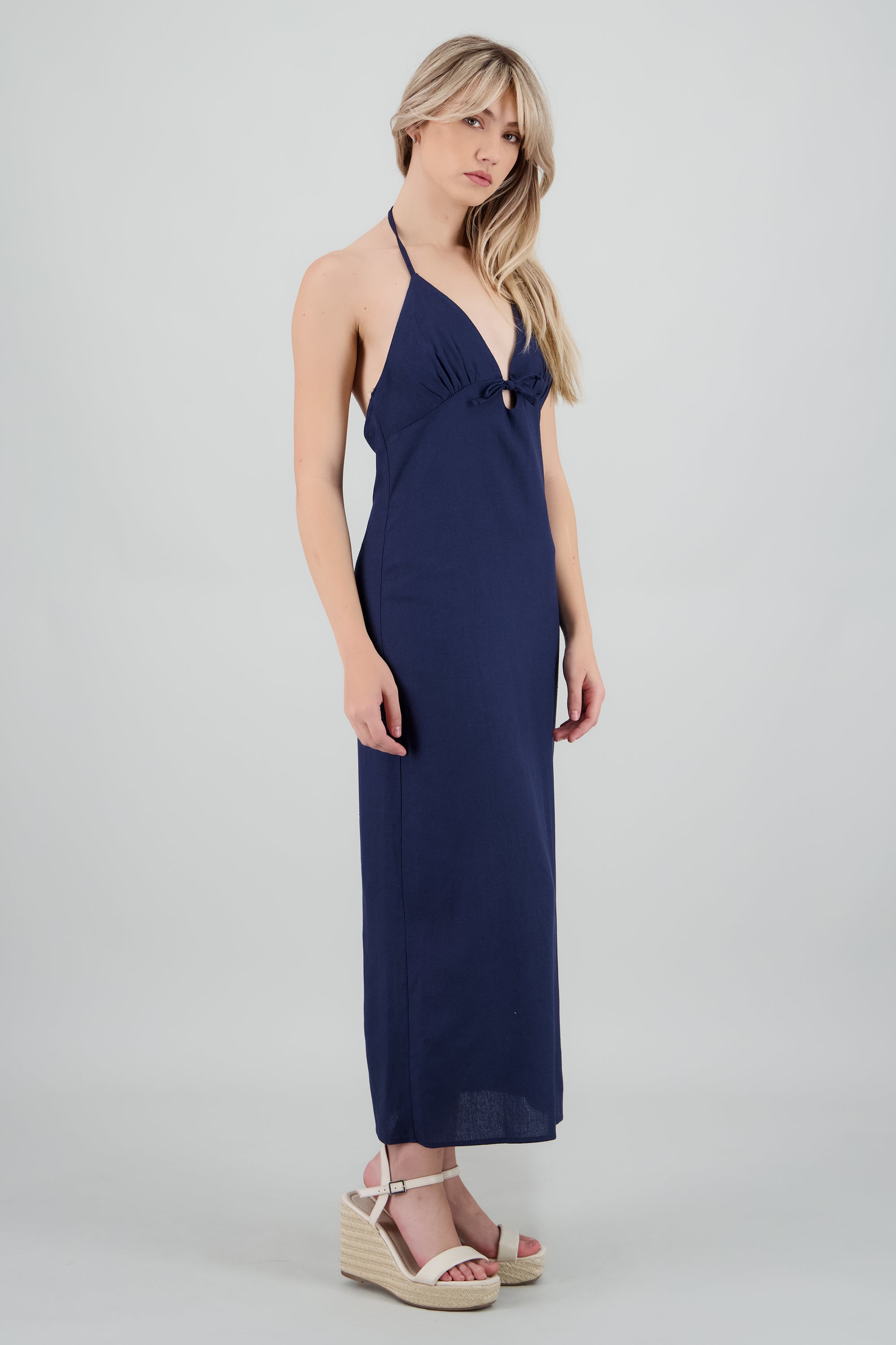 Vestido maxi halter escote espalda MARINO