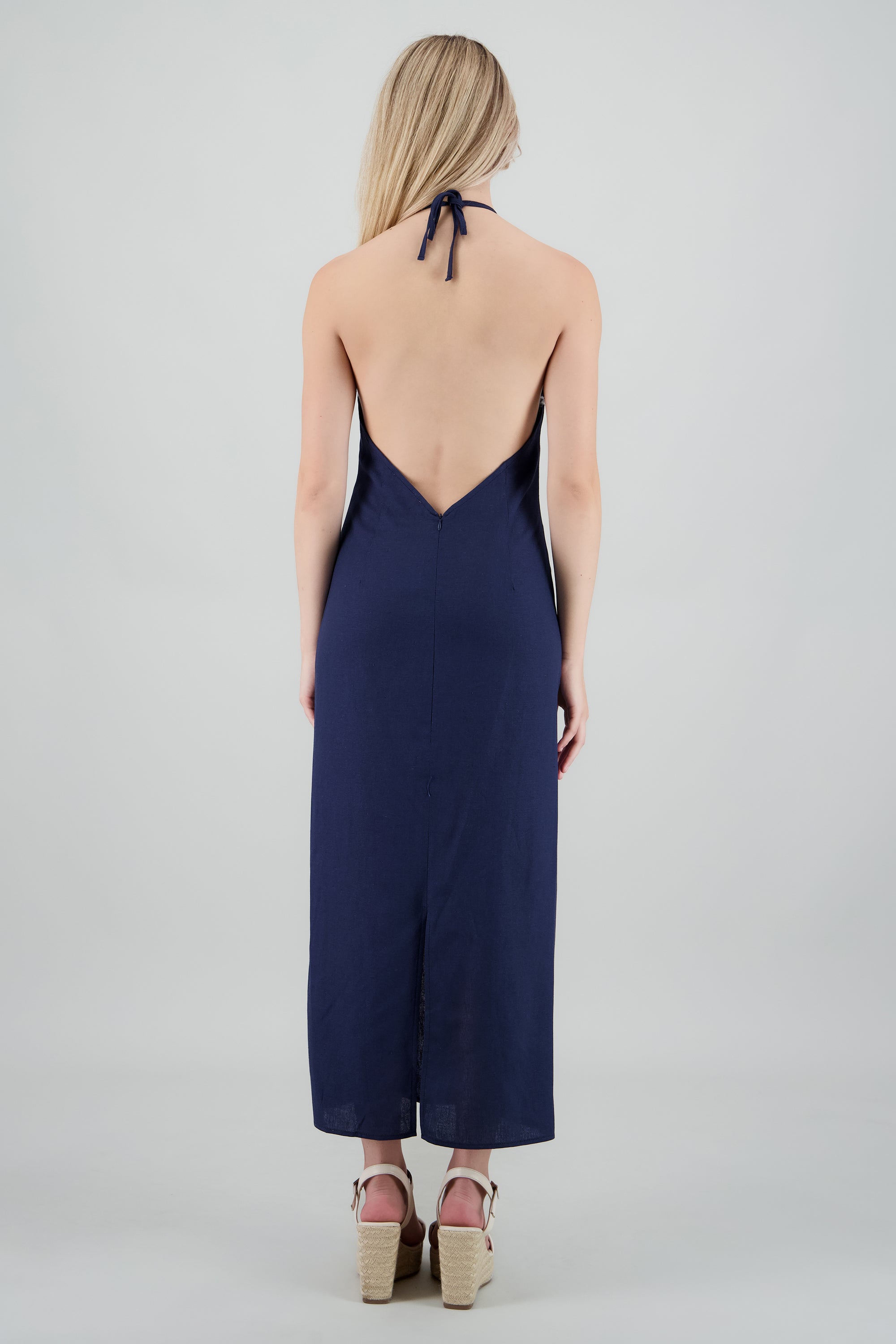 Vestido maxi halter escote espalda MARINO
