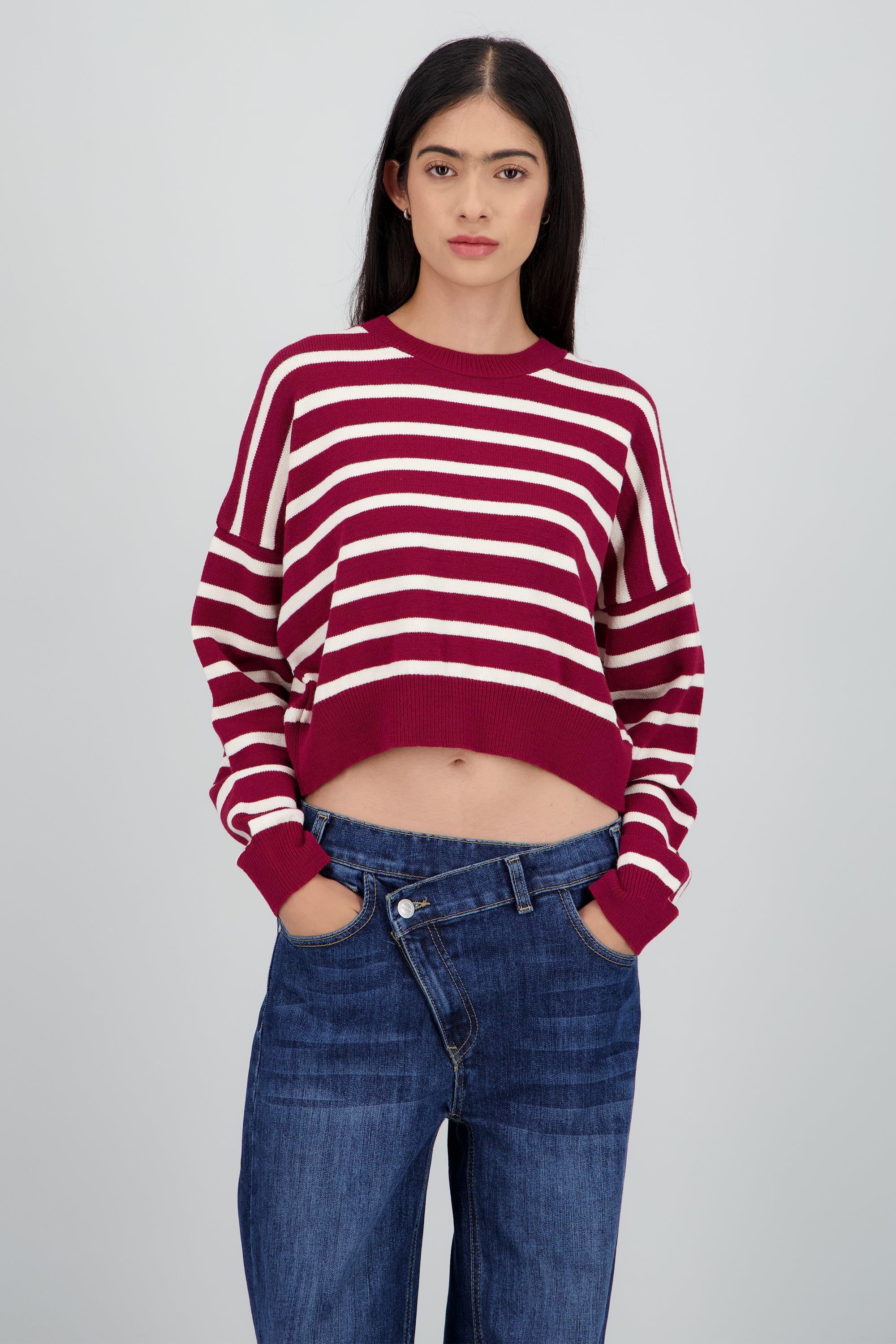 Sueter tejido con lineas VINO COMBO