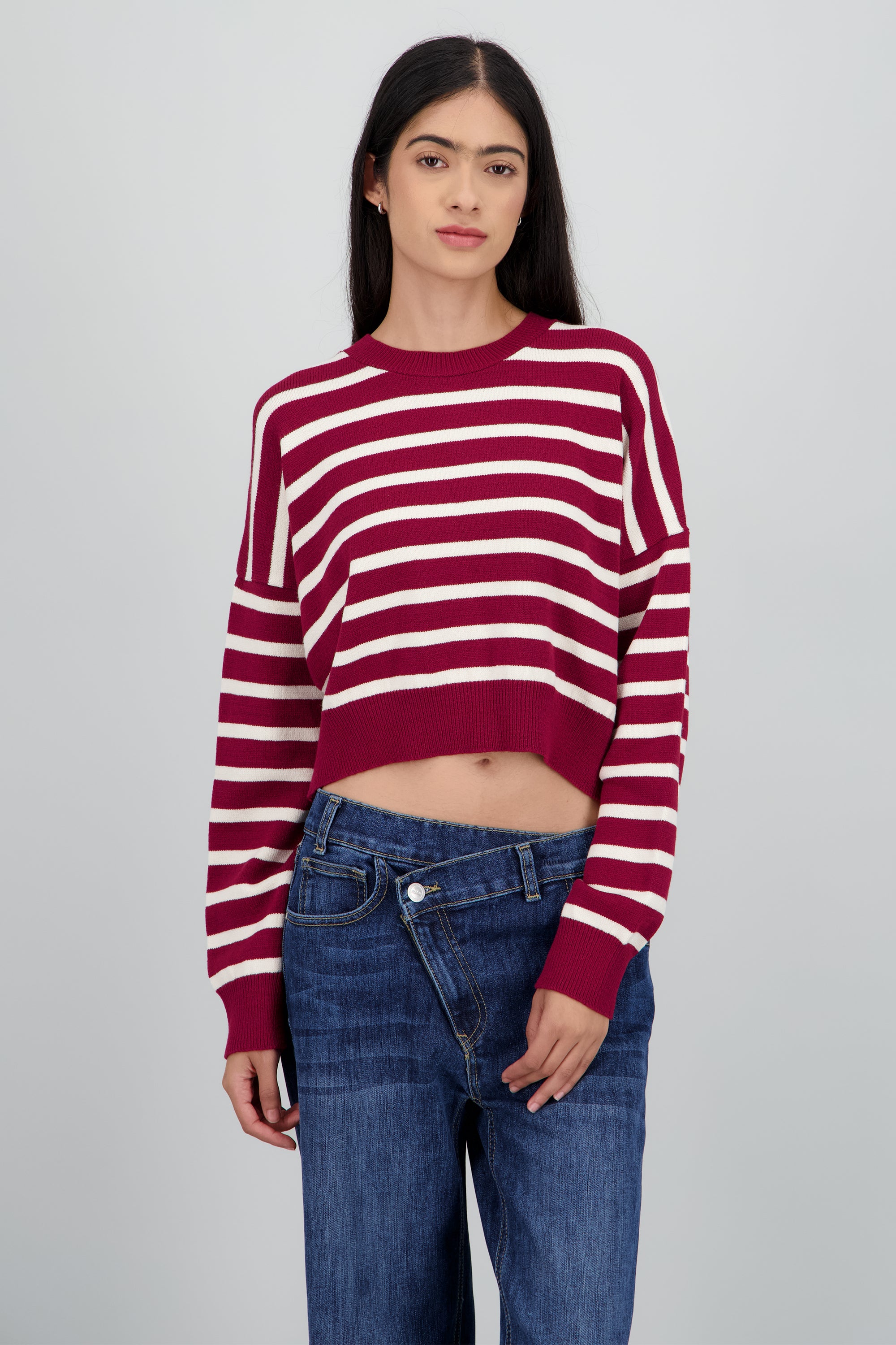 Sueter tejido con lineas VINO COMBO
