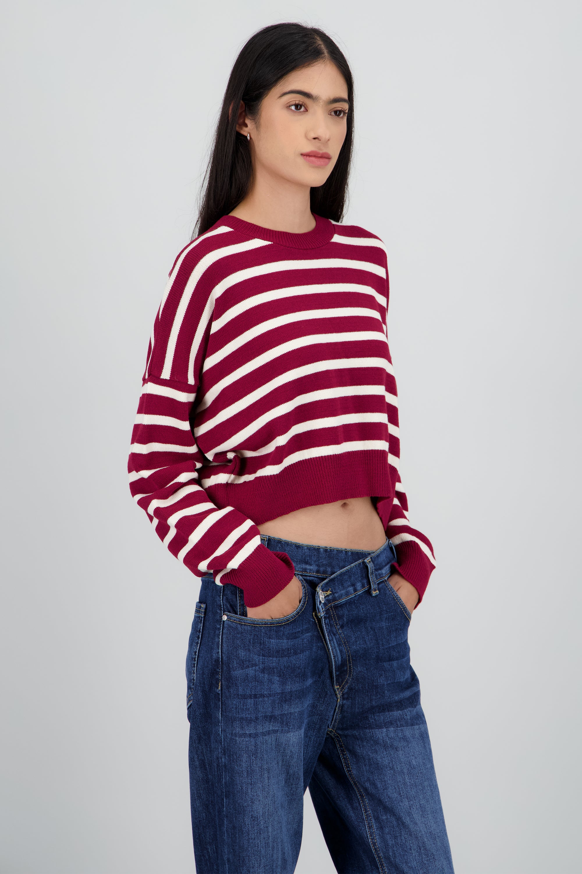 Sueter tejido con lineas VINO COMBO