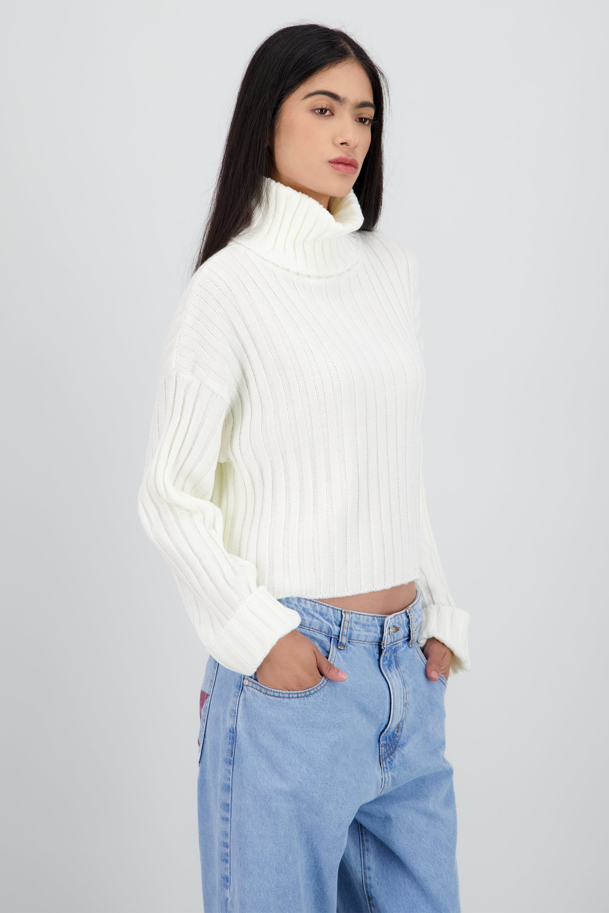Sueter tejido cuello alto HUESO