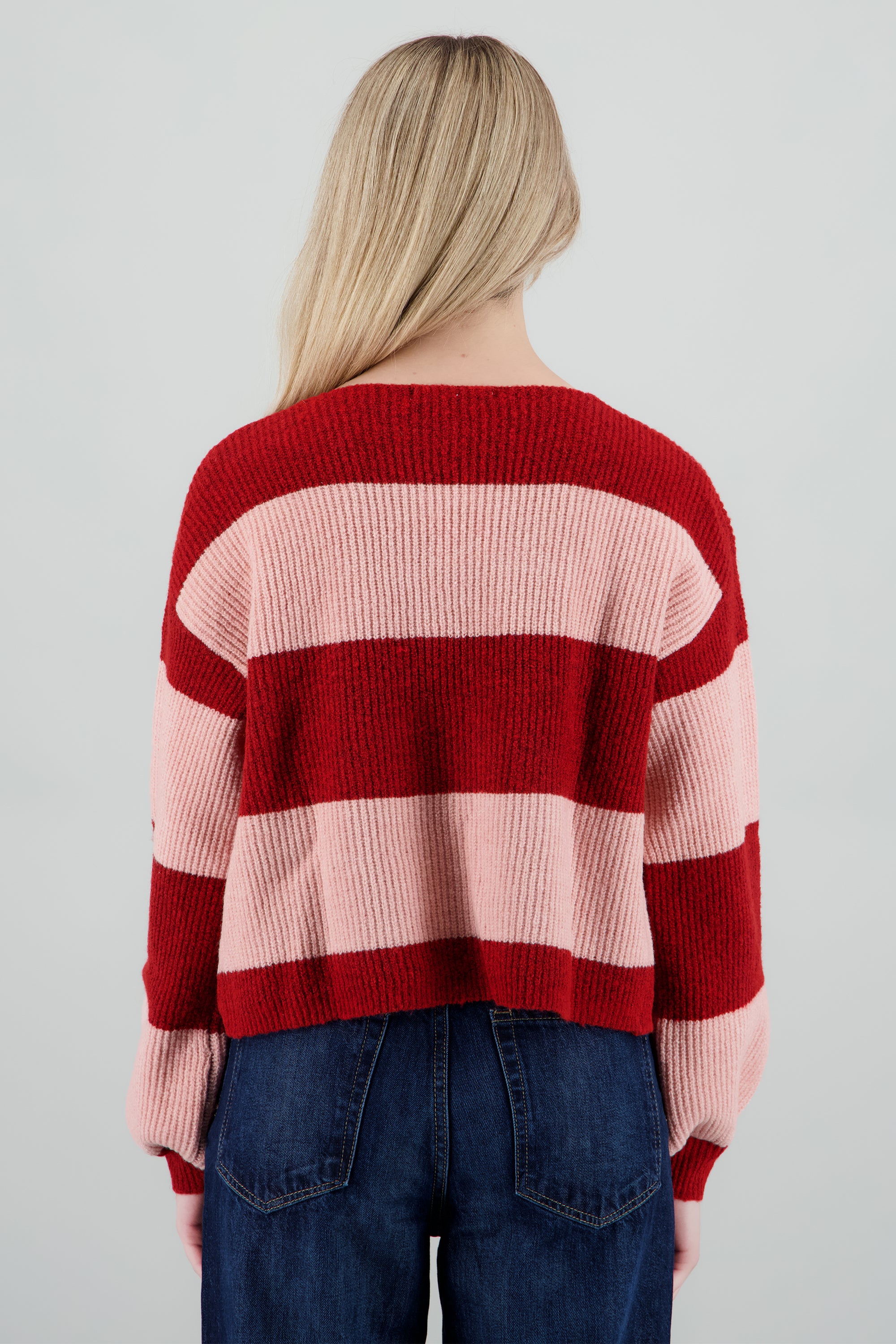 Cardigan rayas con lazos ROSA COMBO