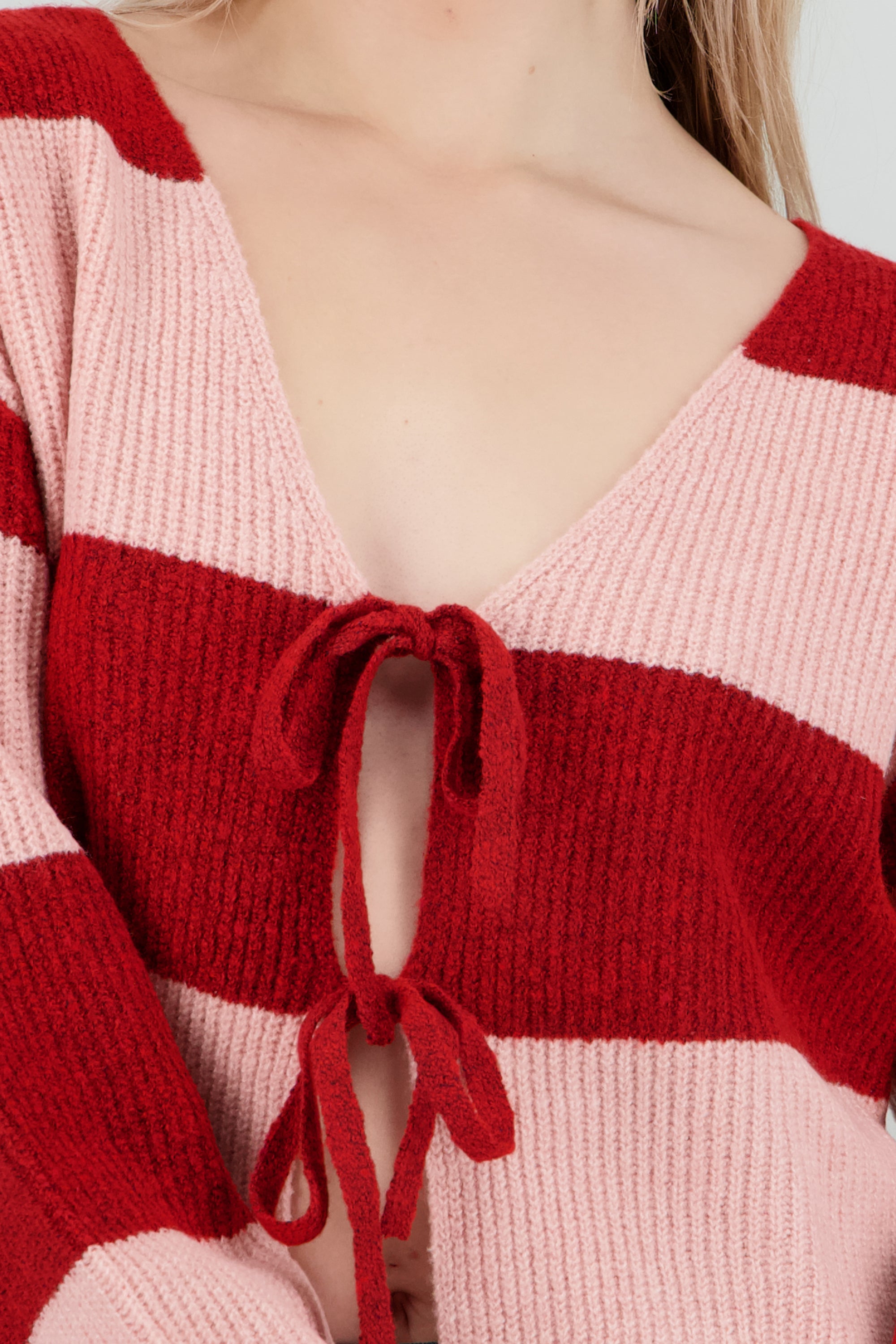 Cardigan rayas con lazos ROSA COMBO