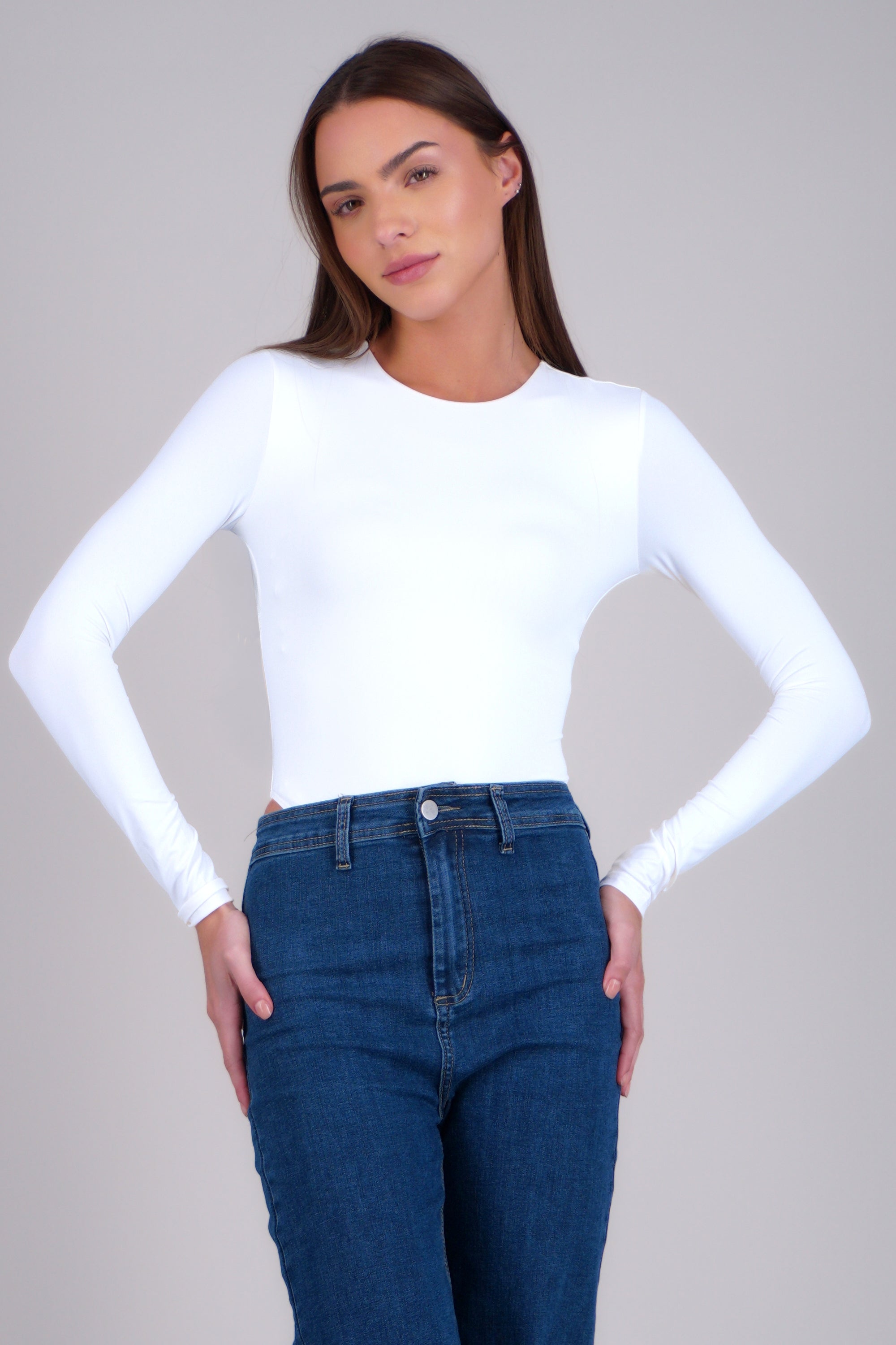 Bodysuit manga larga cuello redondo BLANCO