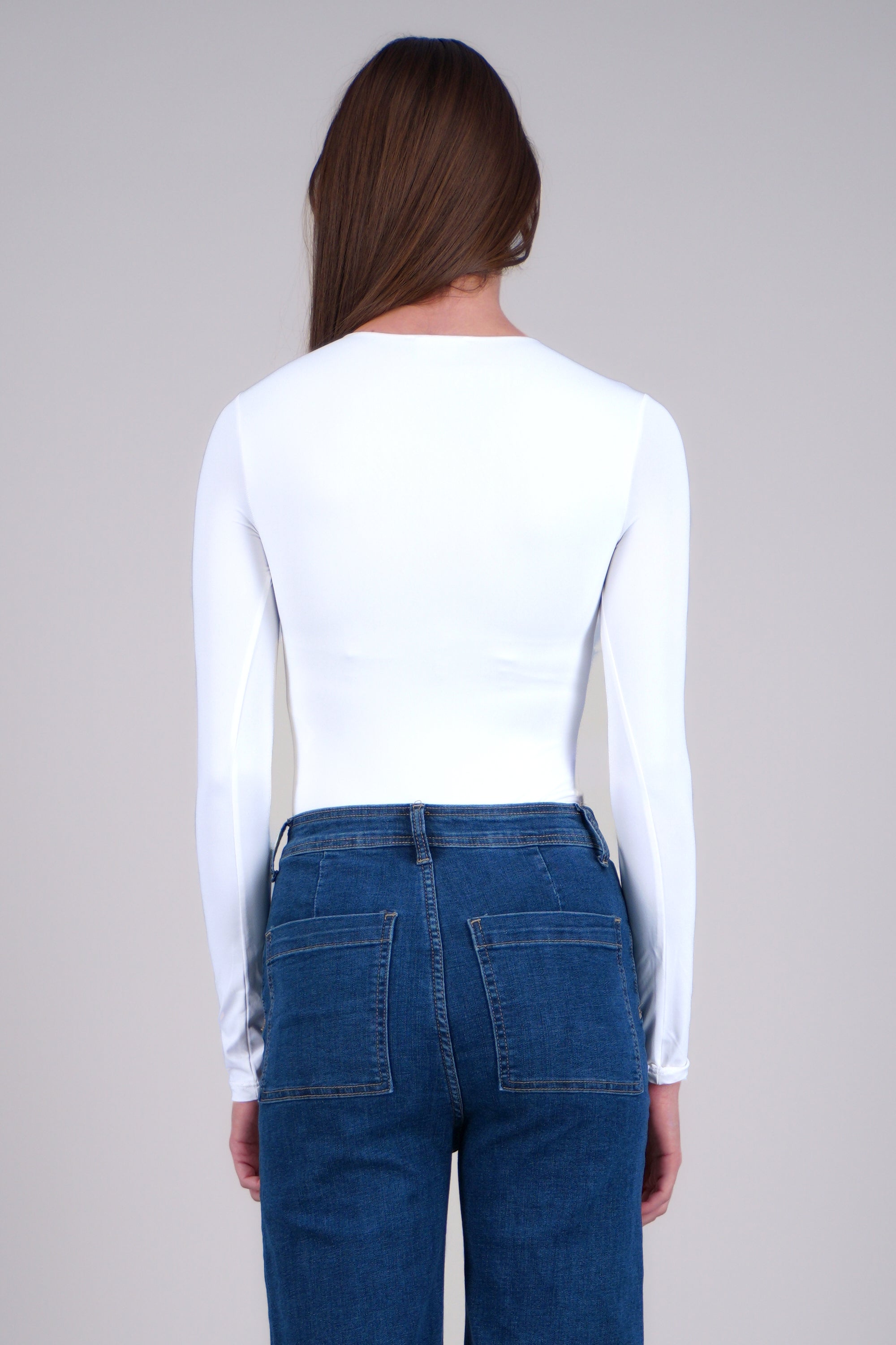 Bodysuit manga larga cuello redondo BLANCO