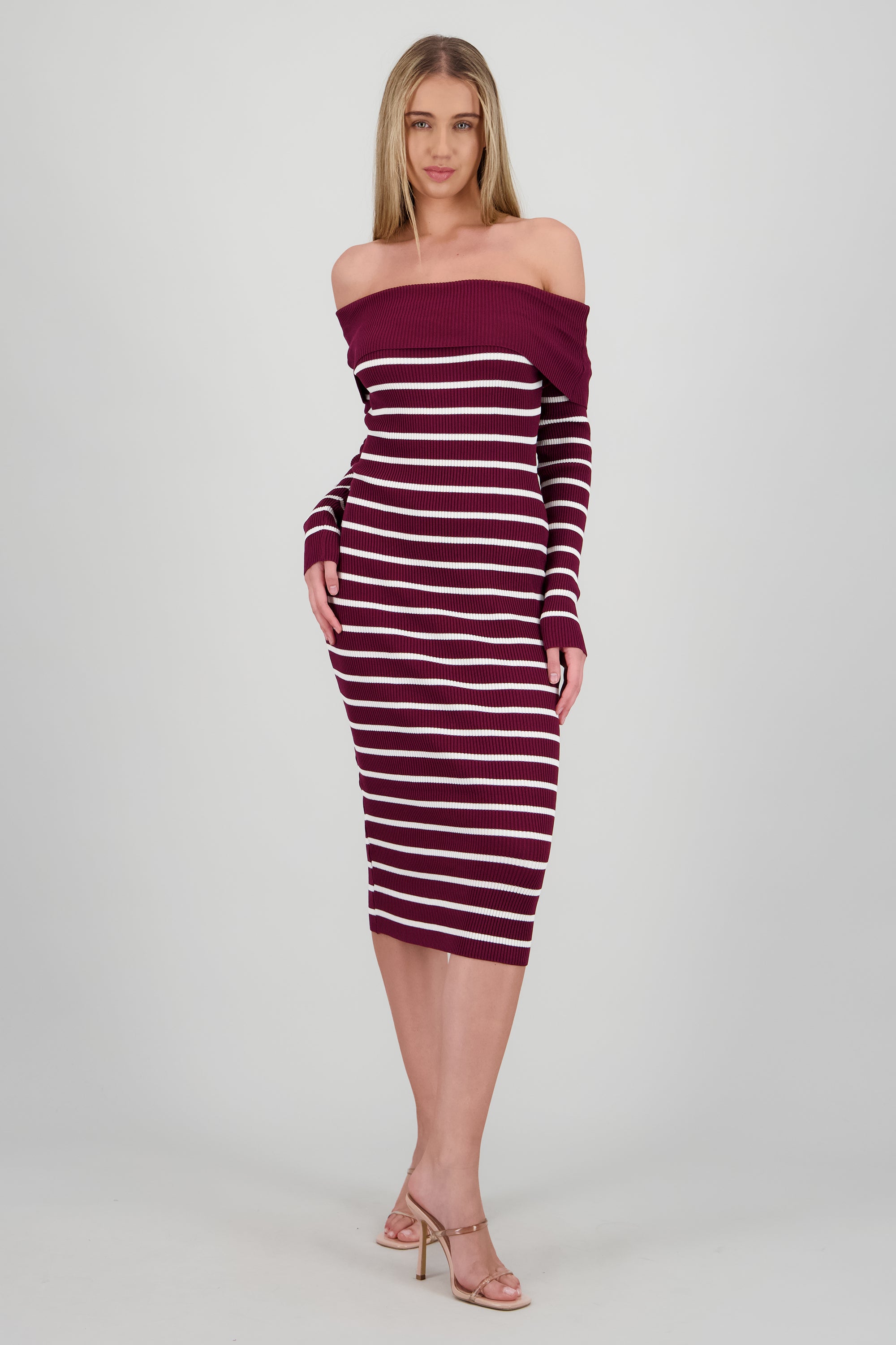 Vestido midi off shoulder rib VINO COMBO