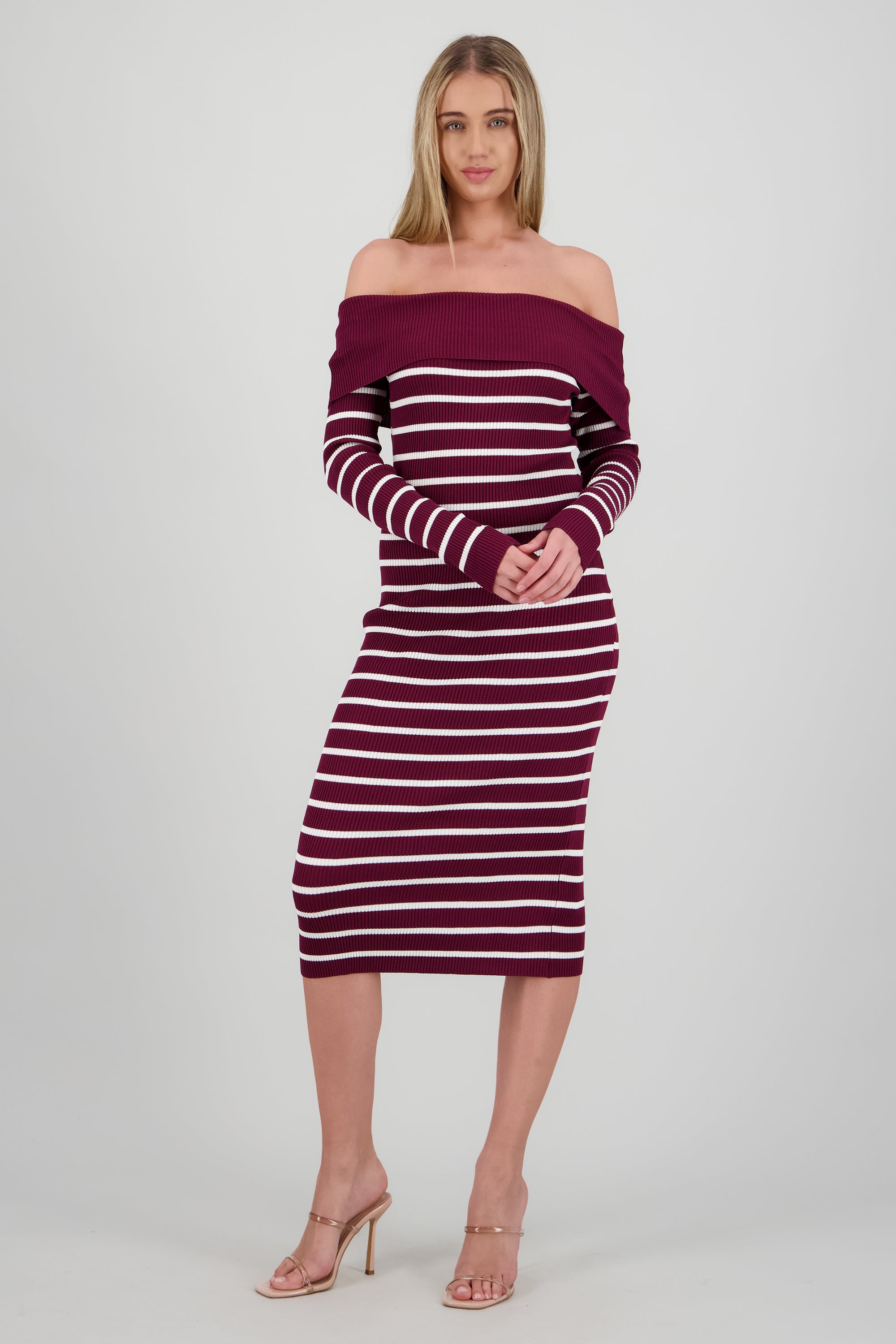 Vestido midi off shoulder rib VINO COMBO