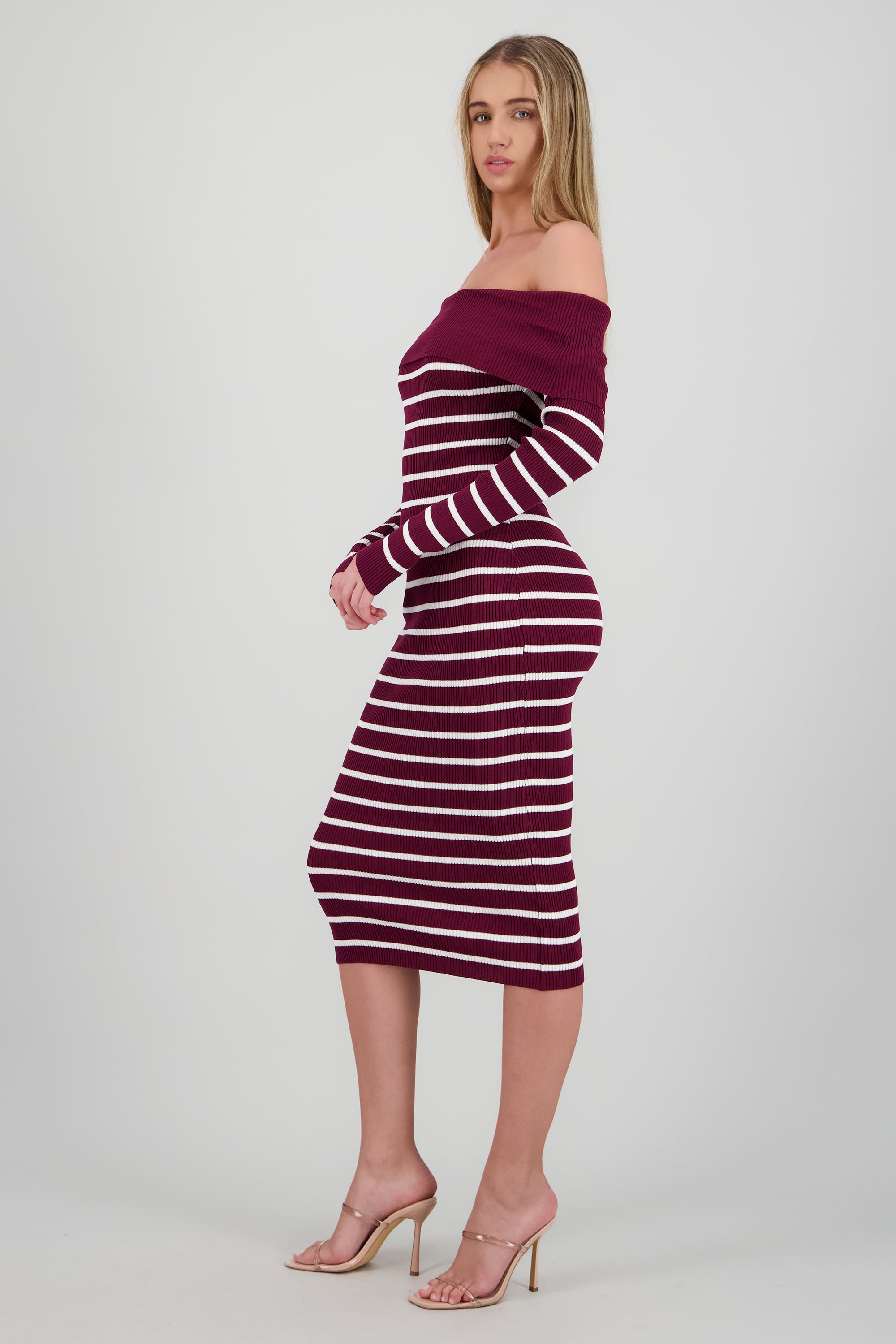 Vestido midi off shoulder rib VINO COMBO