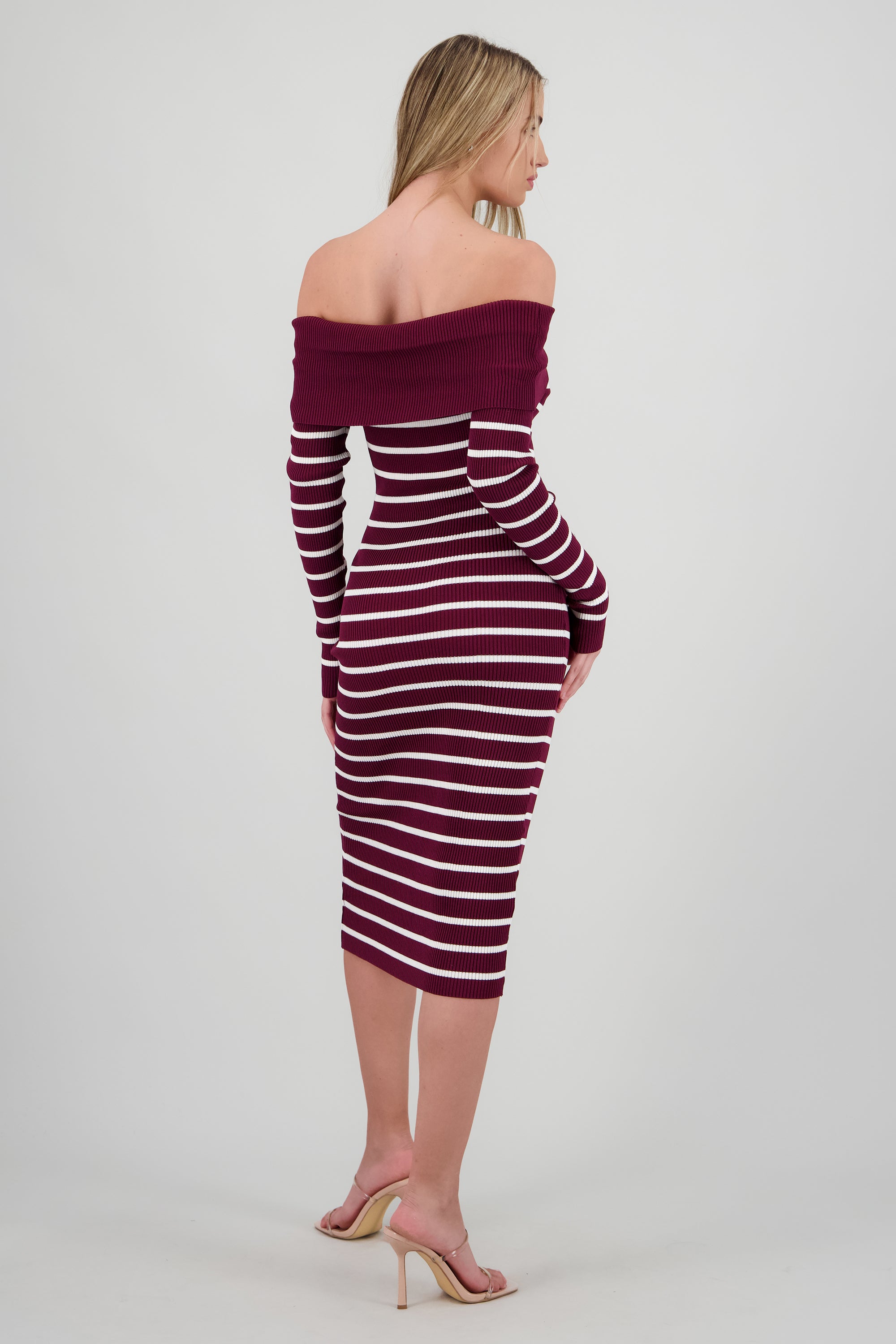 Vestido midi off shoulder rib VINO COMBO