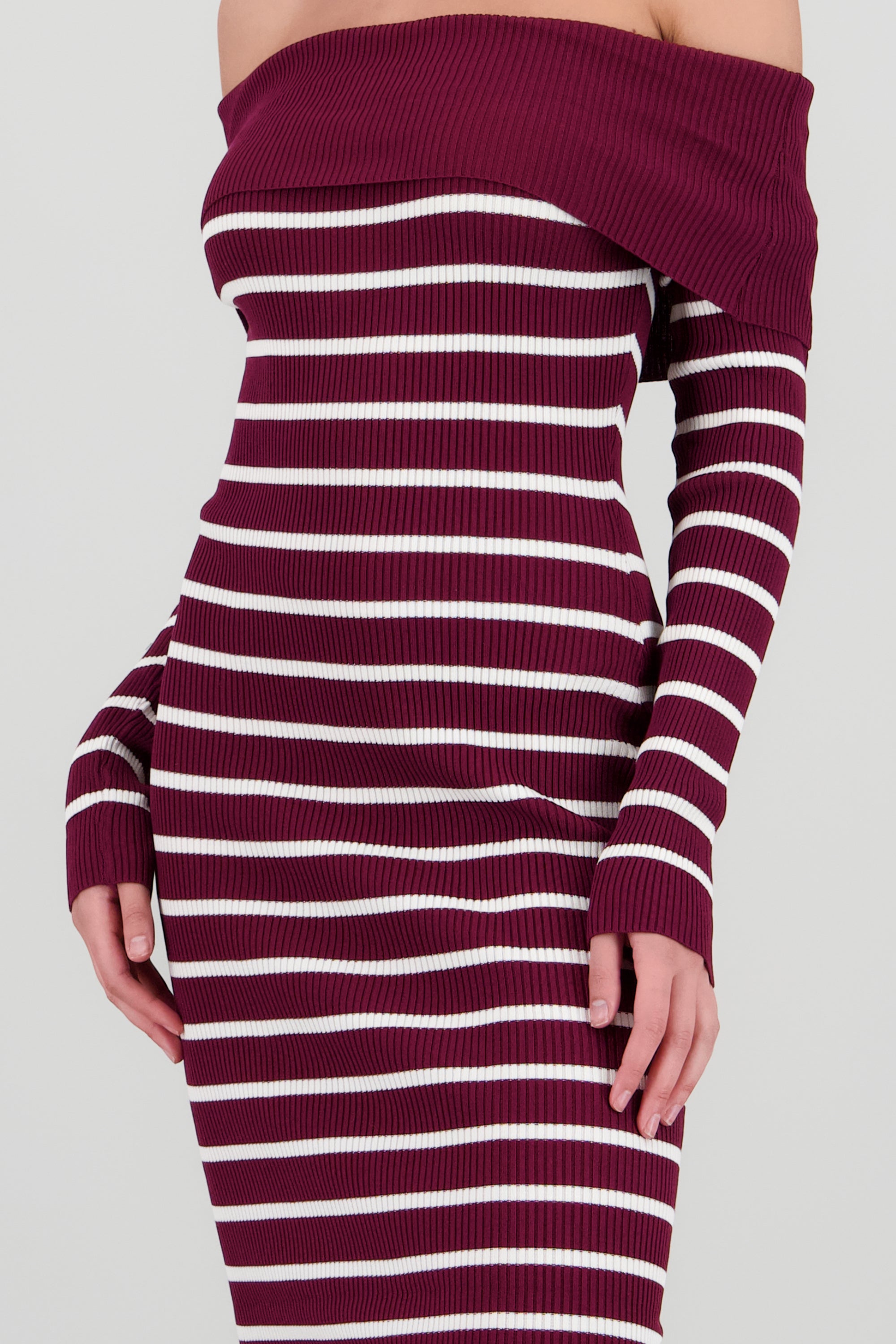 Vestido midi off shoulder rib VINO COMBO
