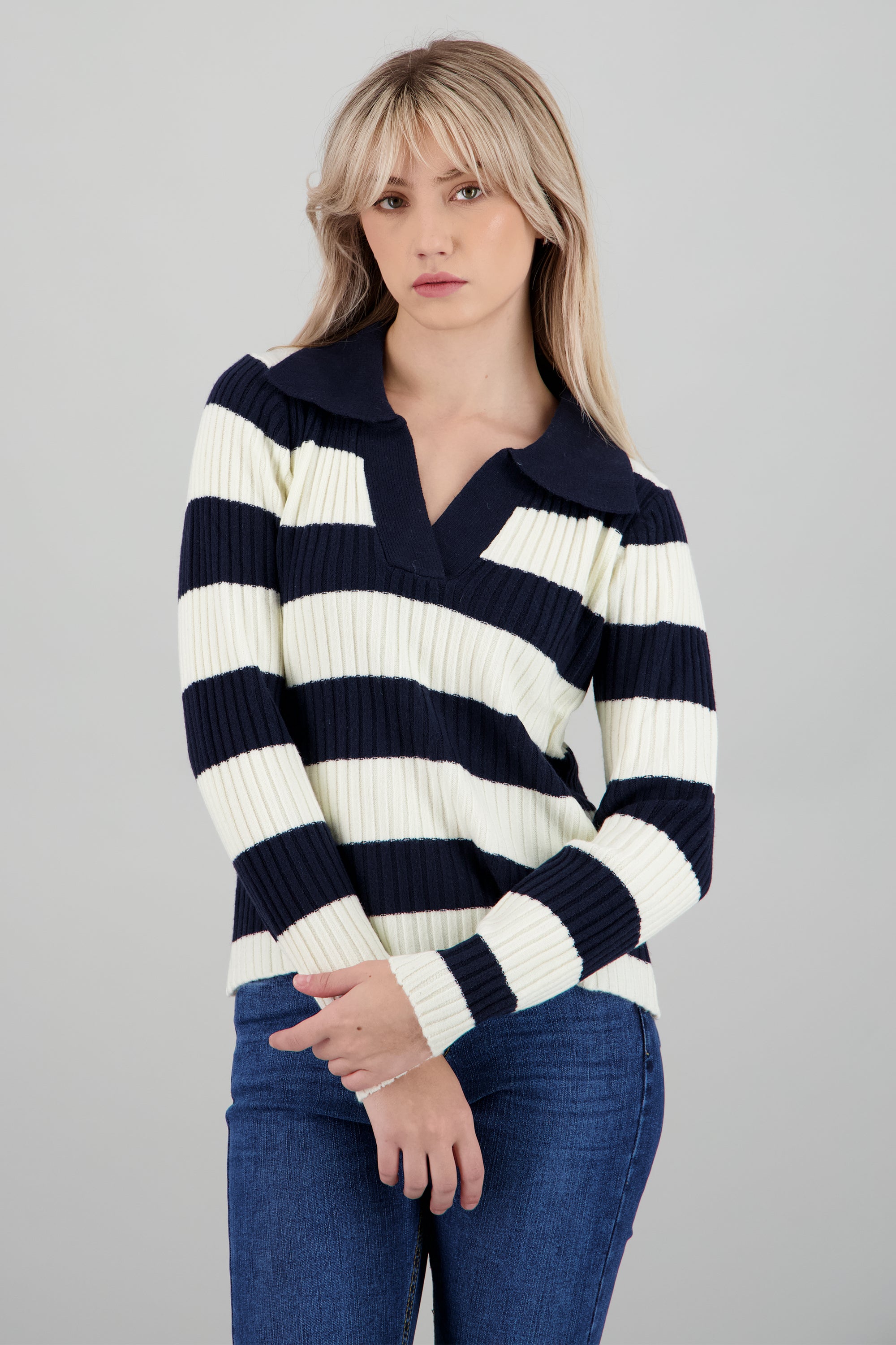 Sueter cuello polo a rayas grueso MARINO COMBO