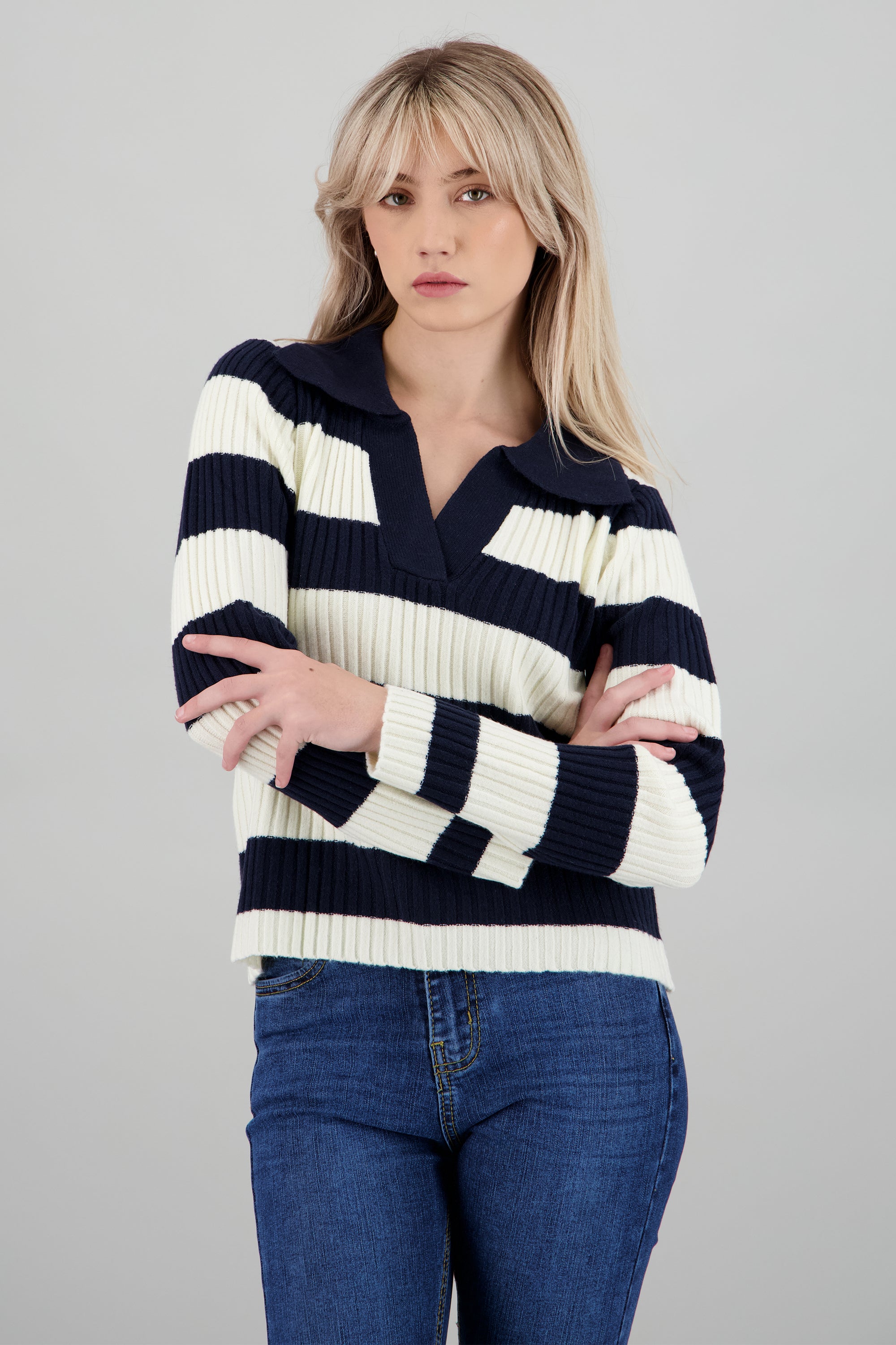 Sueter cuello polo a rayas grueso MARINO COMBO