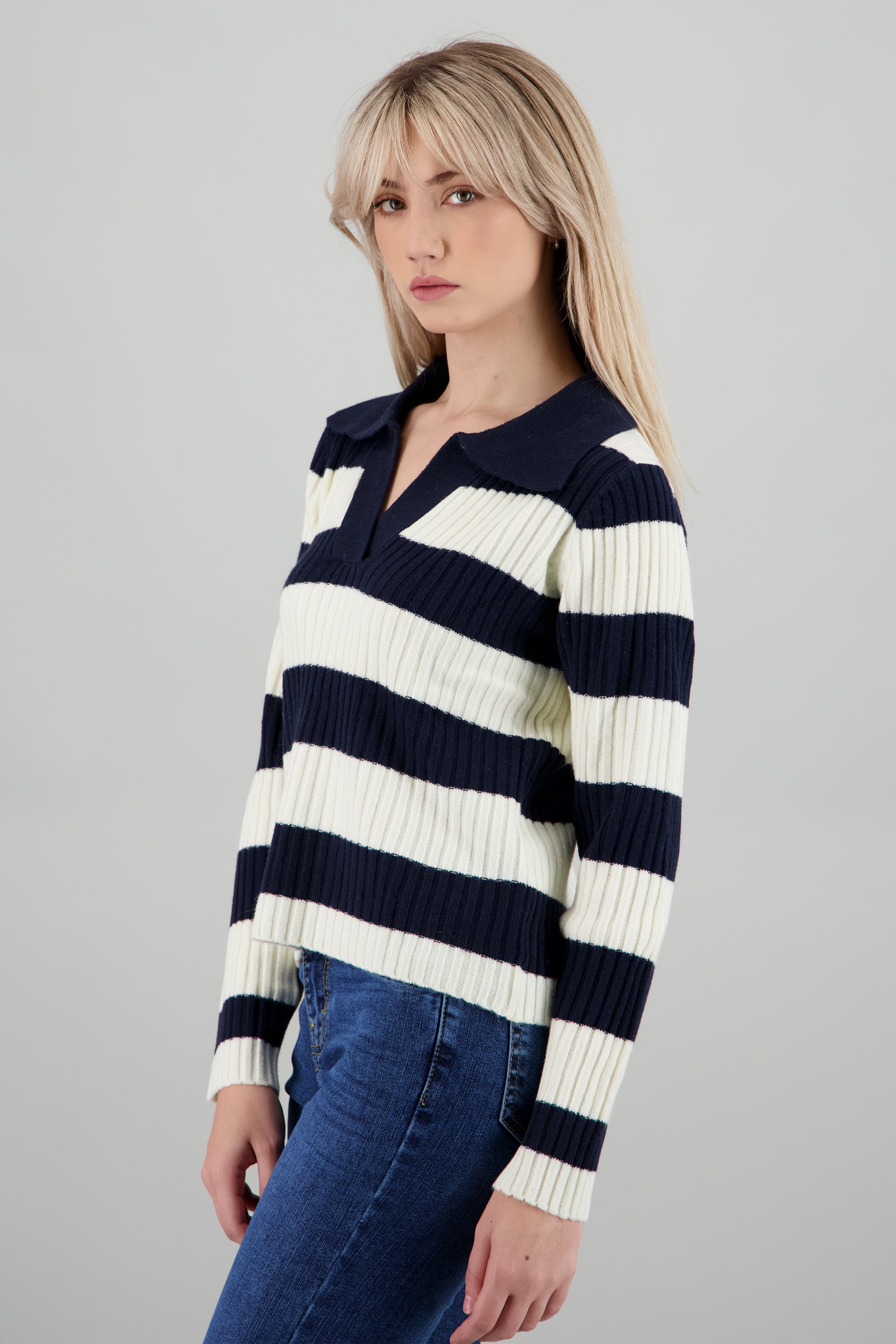Sueter cuello polo a rayas grueso MARINO COMBO