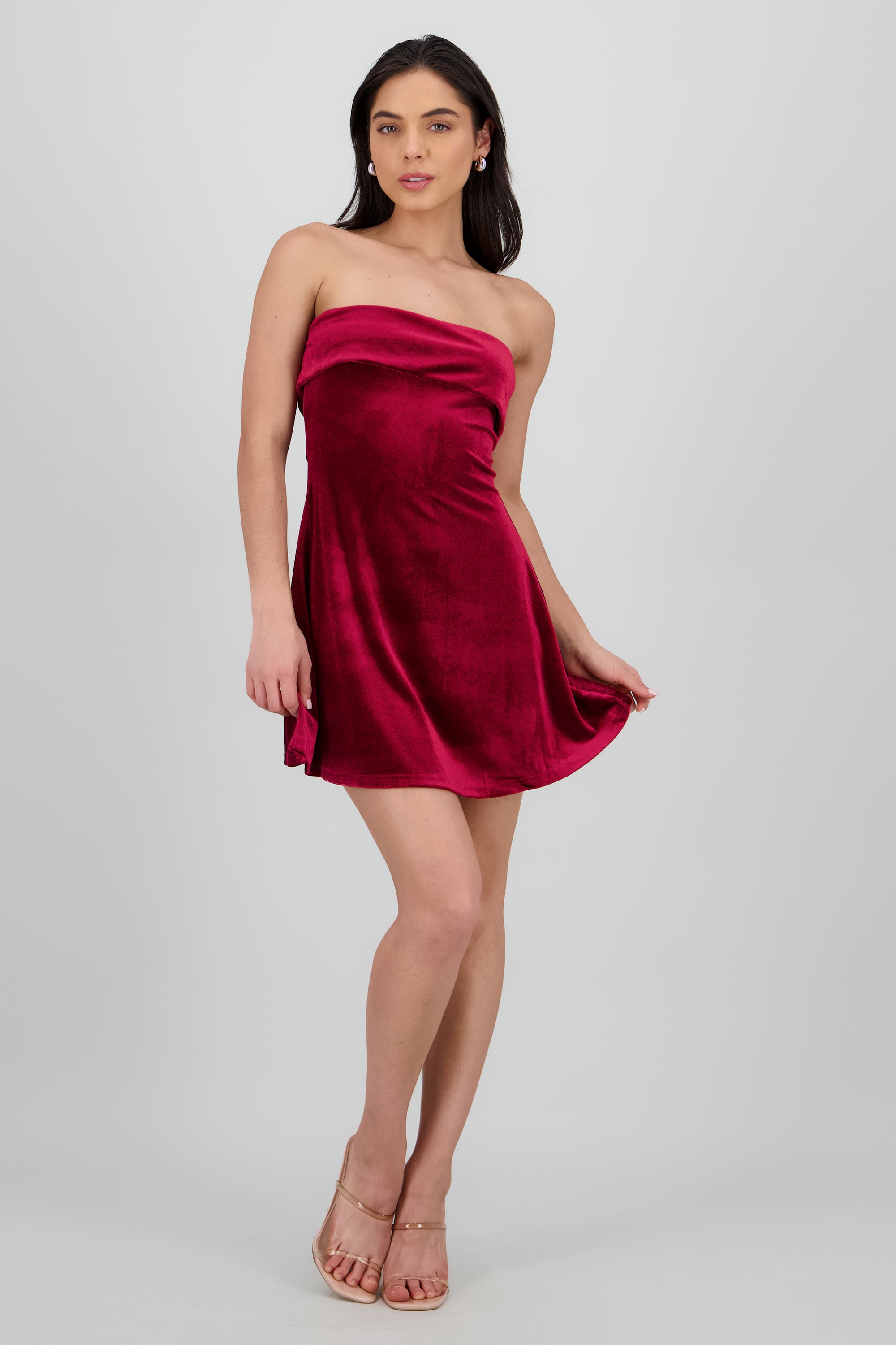 Mini vestido strapless terciopelo VINO
