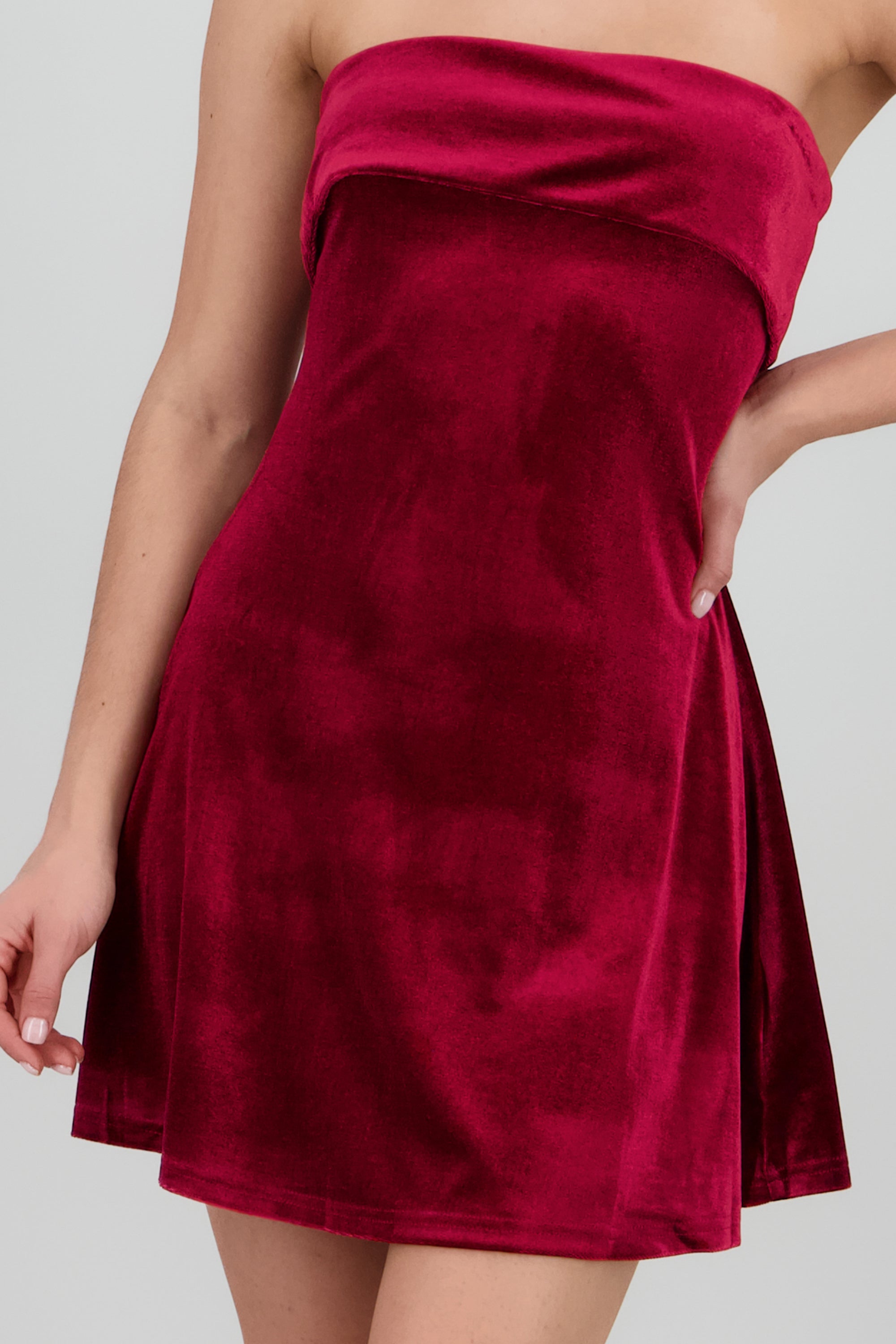 Mini vestido strapless terciopelo VINO
