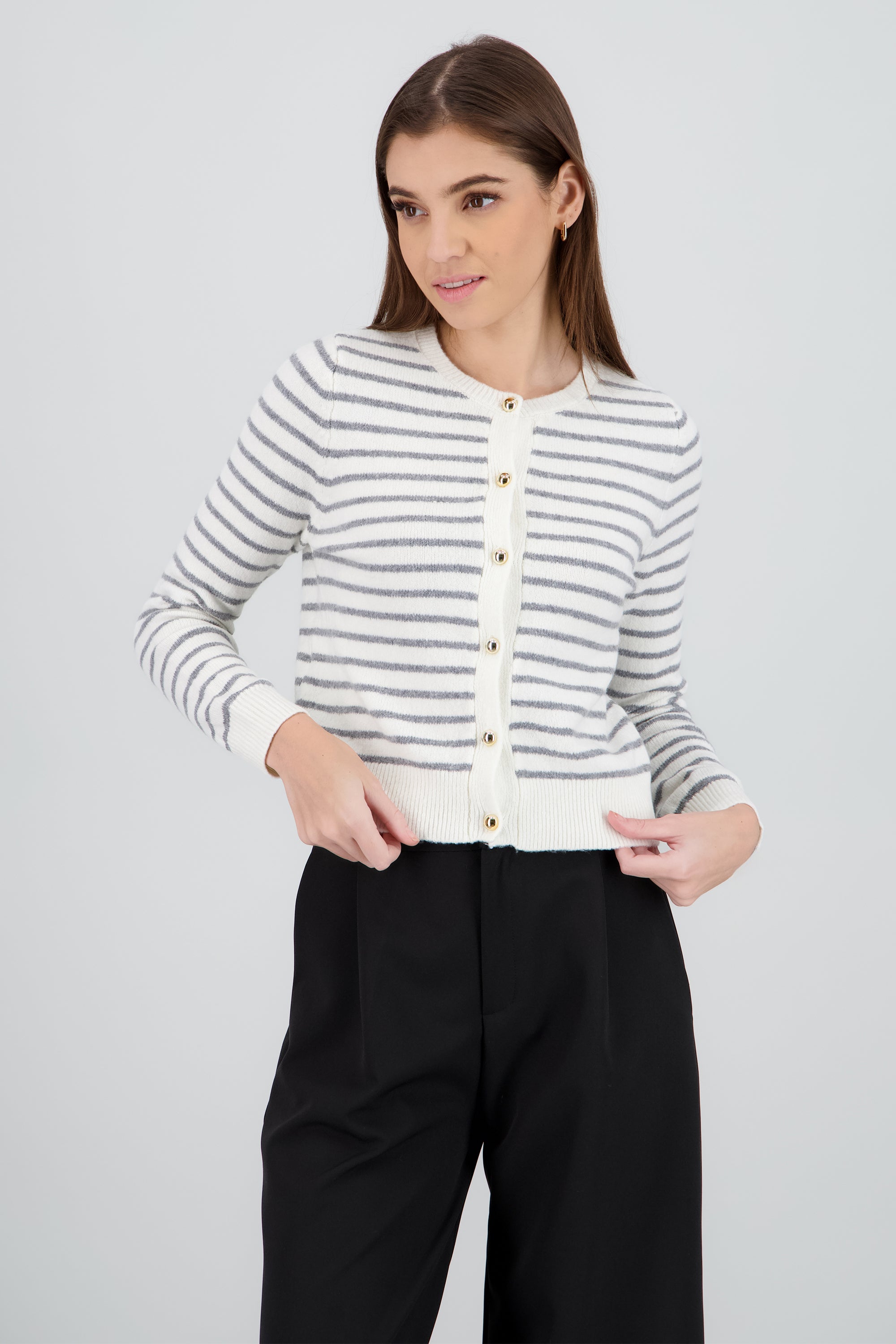 Cardigan detalle rayas BLANCO COMBO