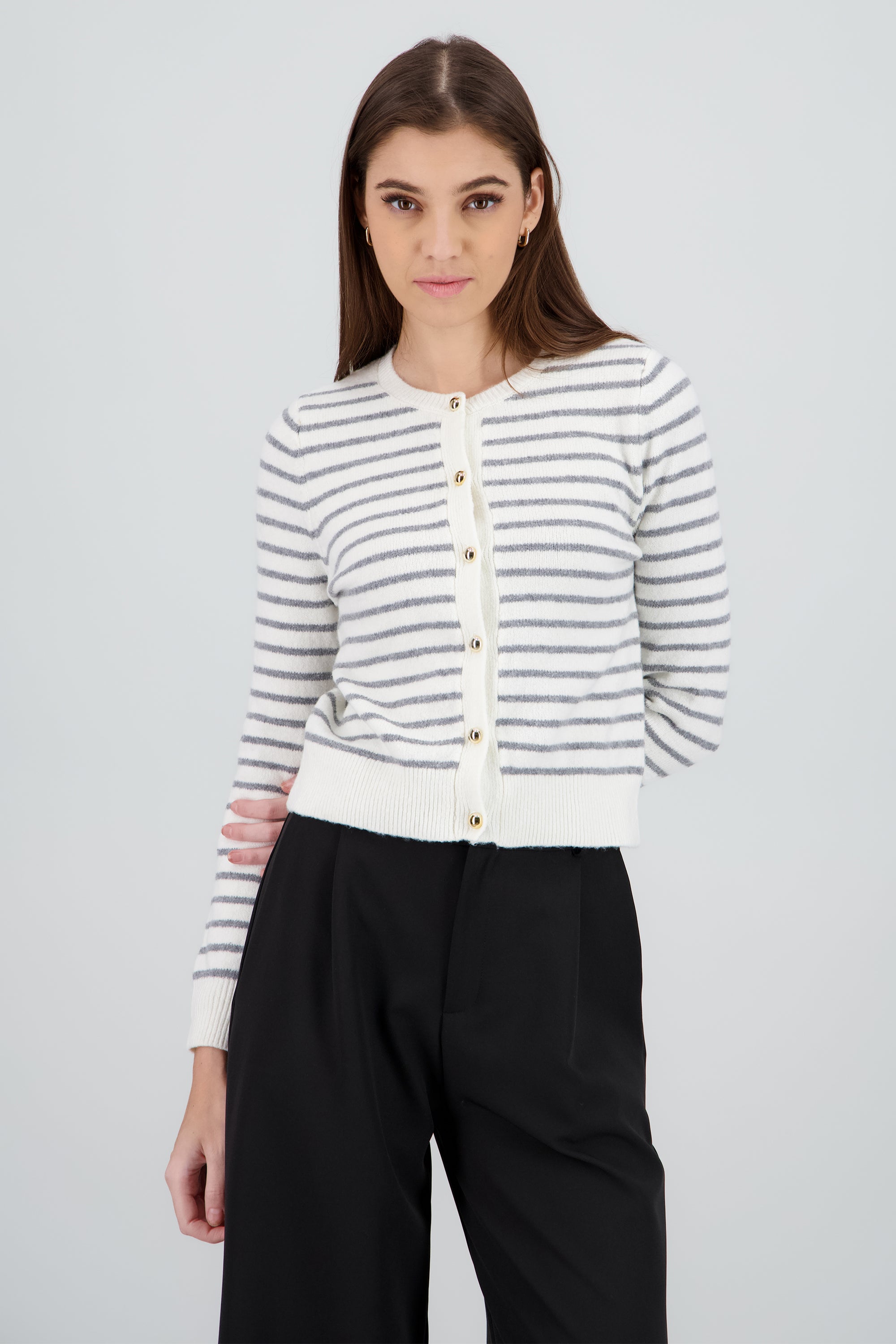 Cardigan detalle rayas BLANCO COMBO