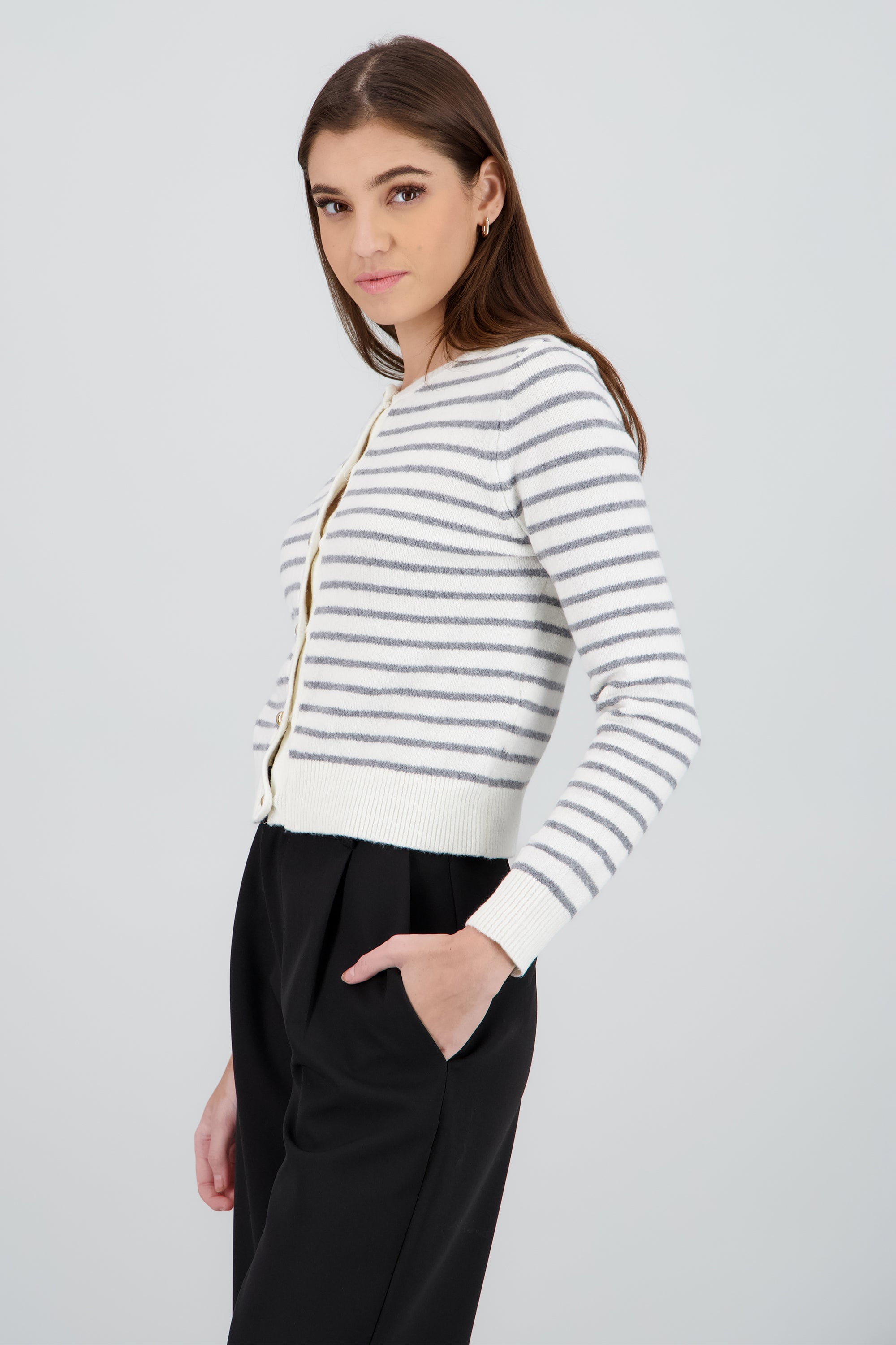 Cardigan detalle rayas BLANCO COMBO