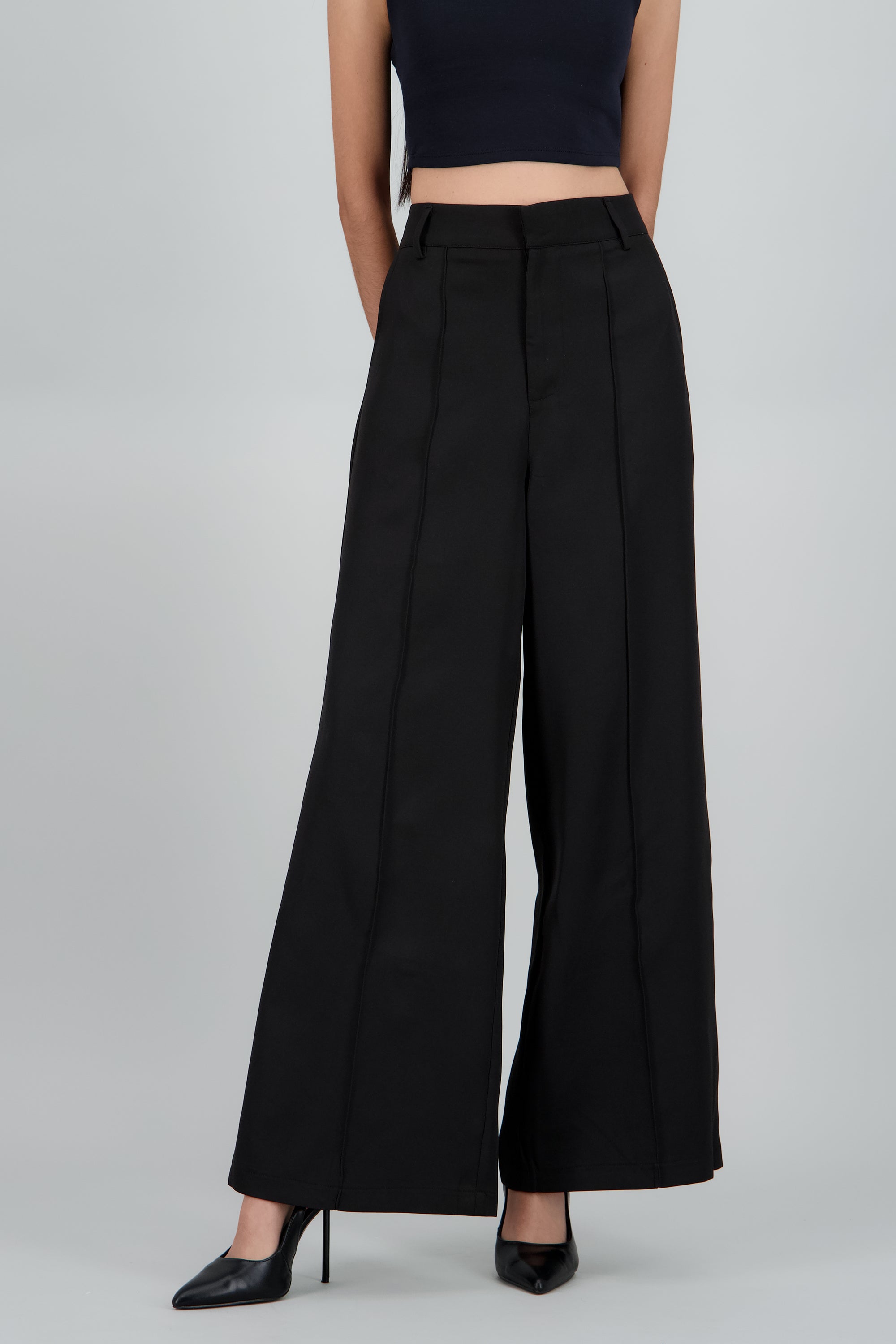 Pantalon amplio liso NEGRO