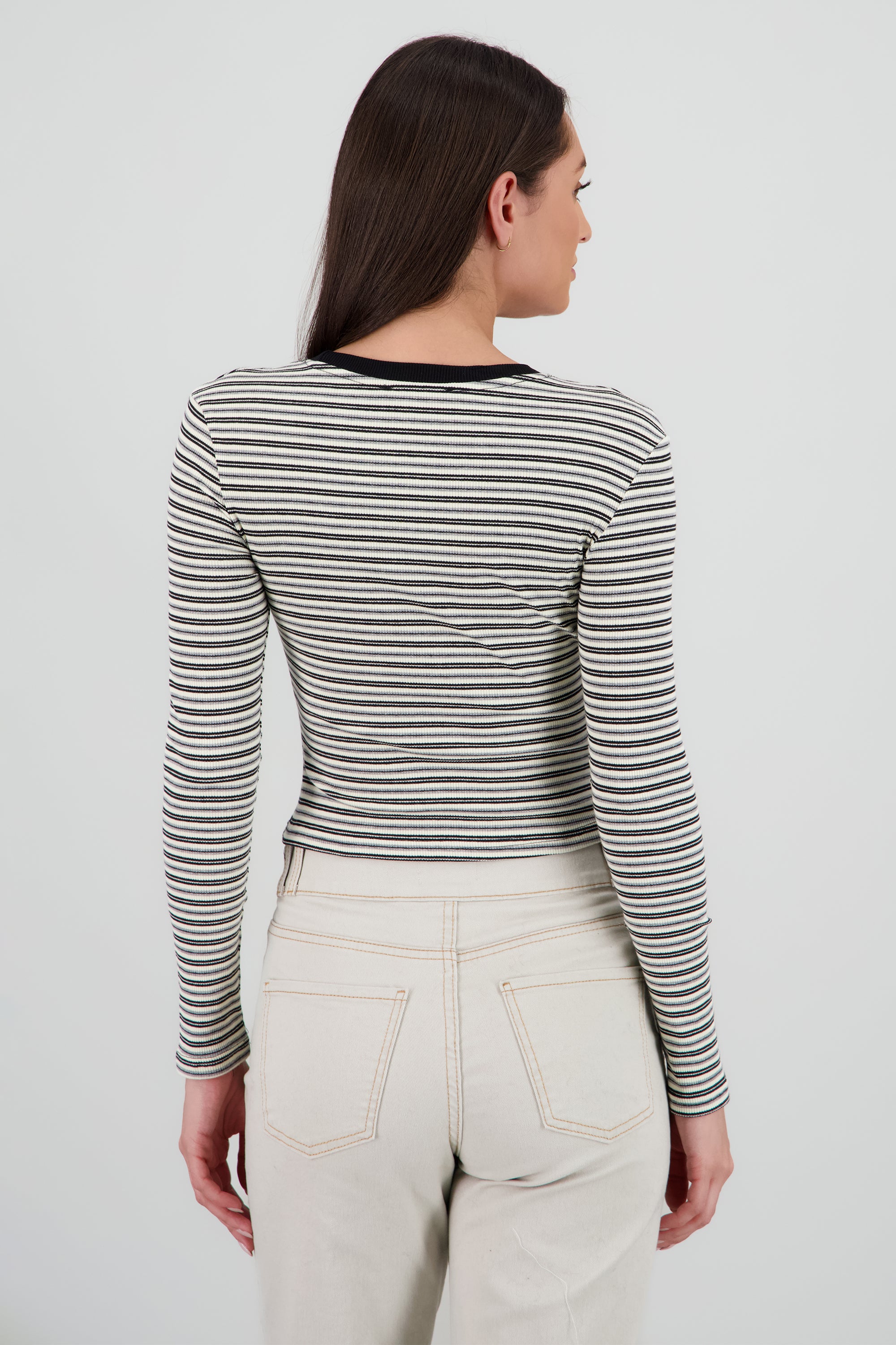 Top manga larga estampado rayas delgadas NEGRO COMBO