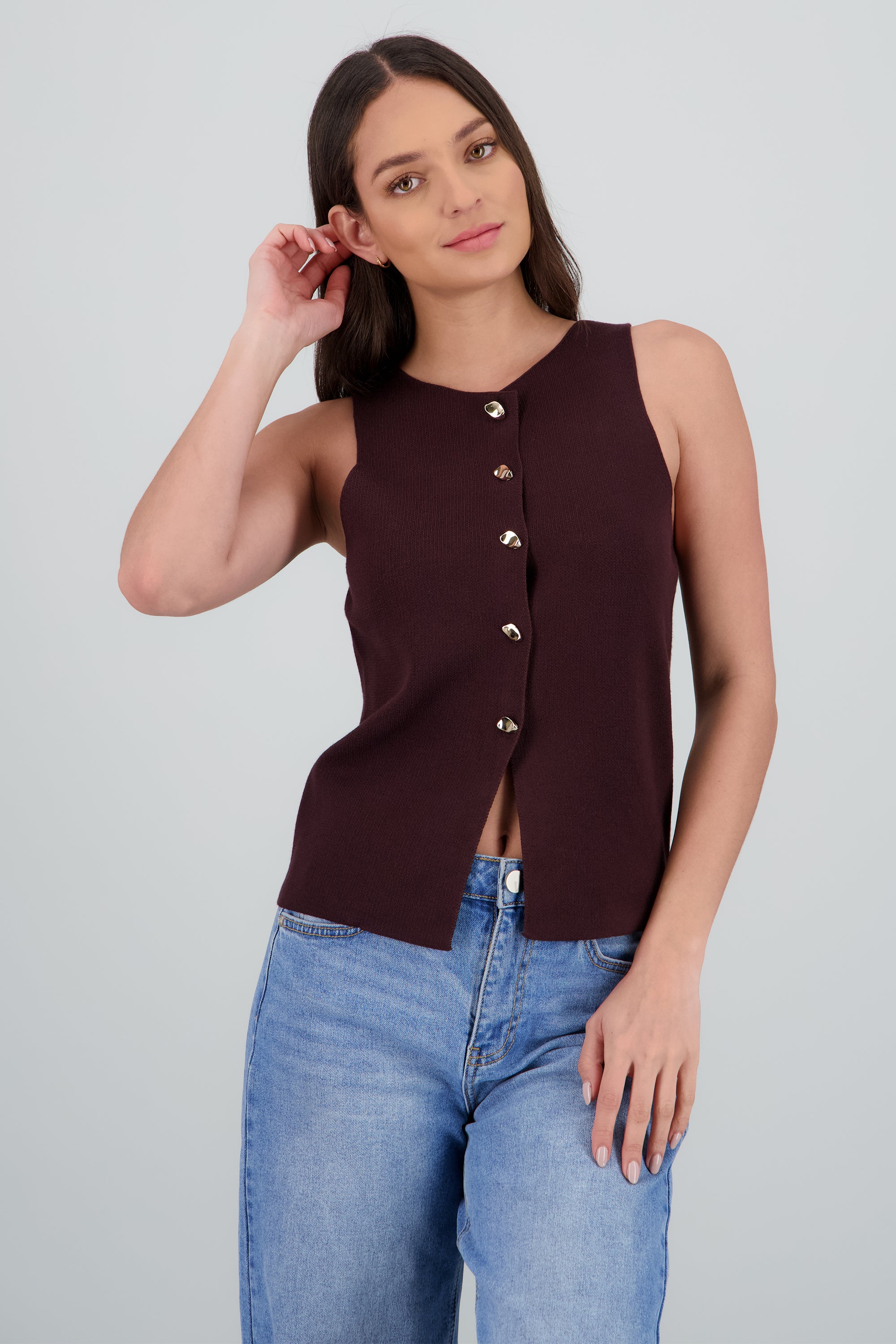 Chaleco largo tejido botones CHOCOLATE