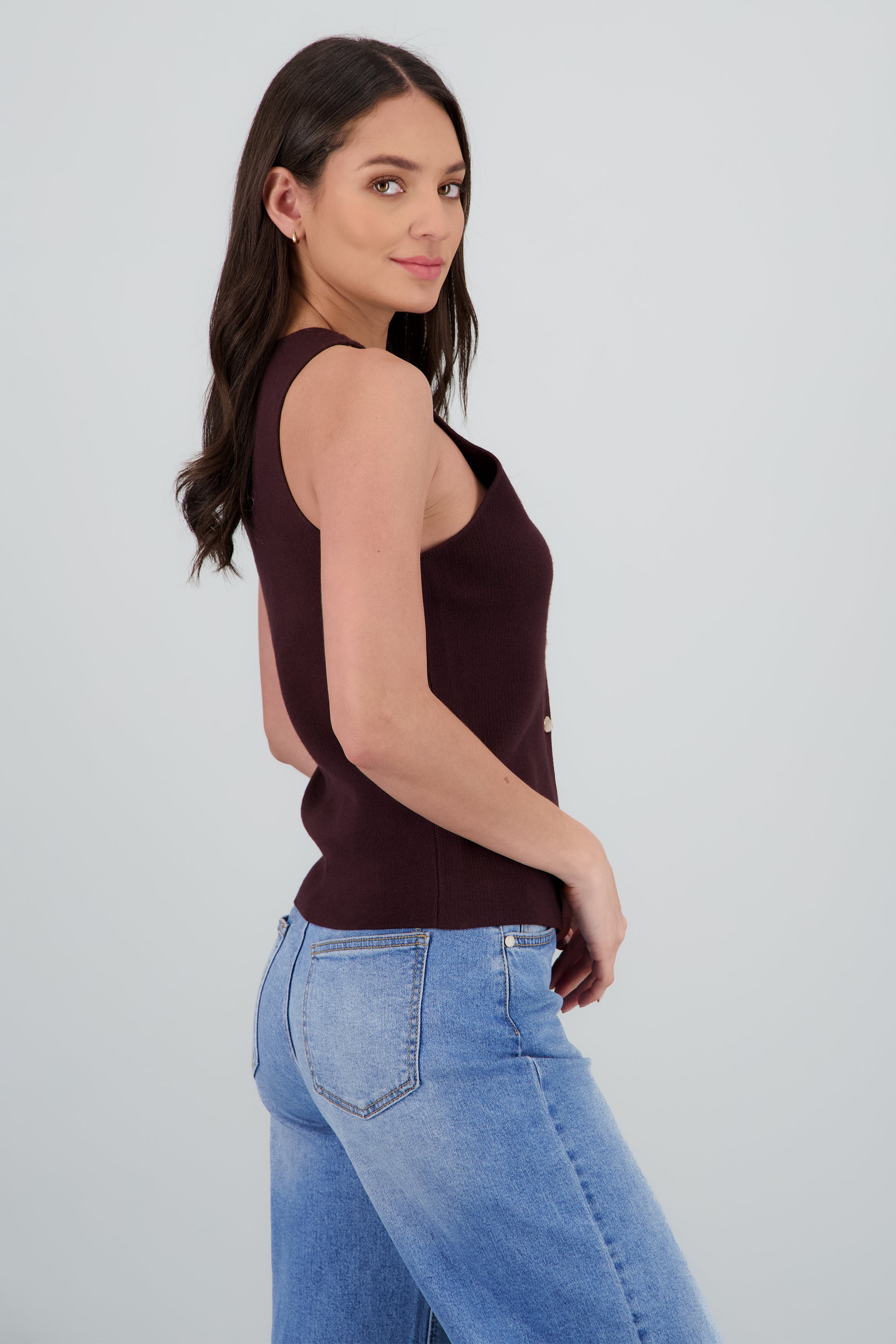 Chaleco largo tejido botones CHOCOLATE